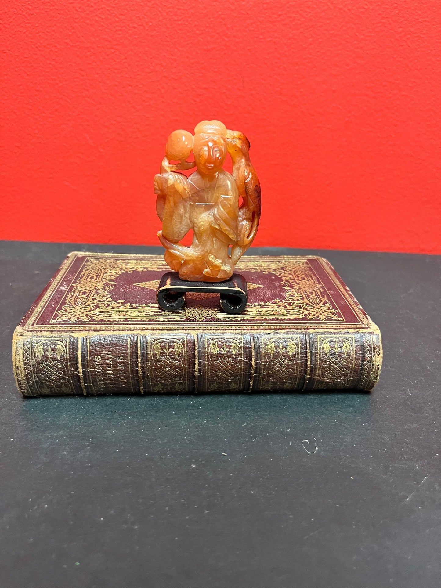 Very rare 3 inch high Chinese red jade beauty on stand - wow