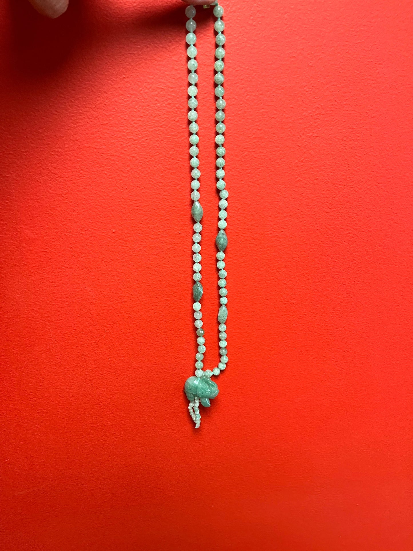 28 inch approx  Chinese  jade necklace with elephant