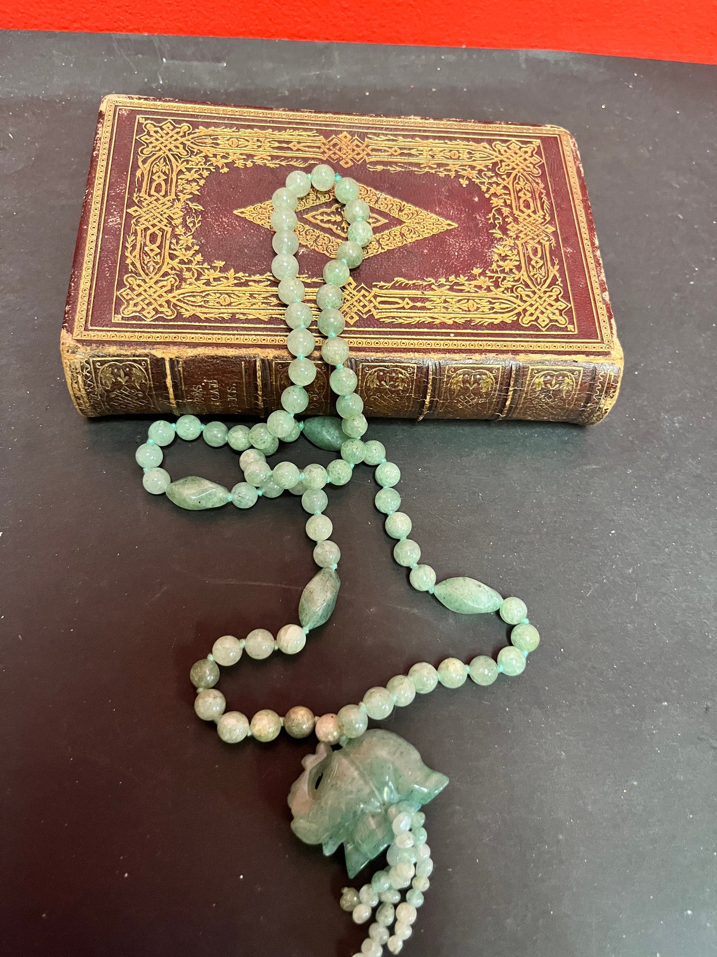 28 inch approx  Chinese  jade necklace with elephant