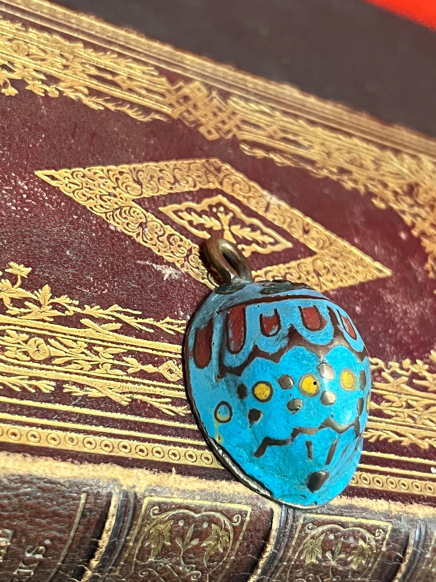2 inch antique Chinese cloisonné pendant