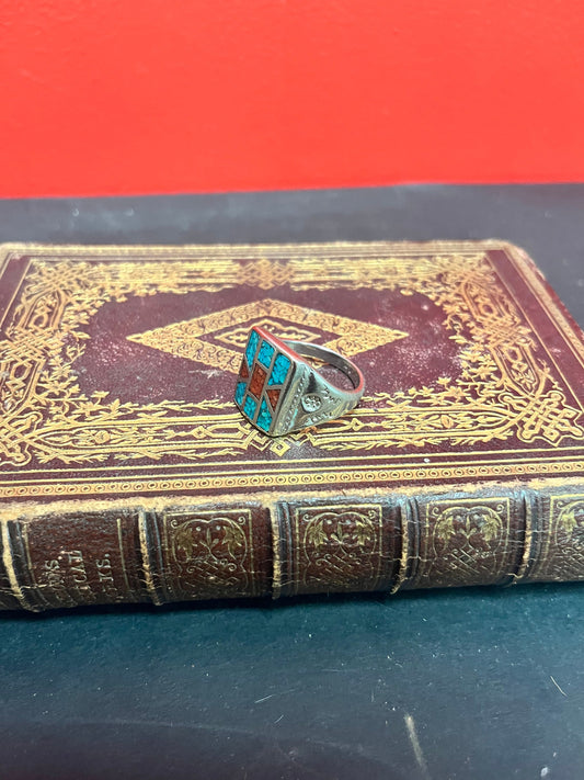 Navajo Sterling ring  massive size 26 Sterling and turquoise Navajo ring   marked inside  but untested