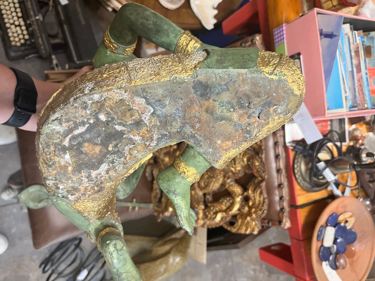 Huge 15 inch stunning antique Thai bronze gilded musician statue -  very very heavy  wonderful detail