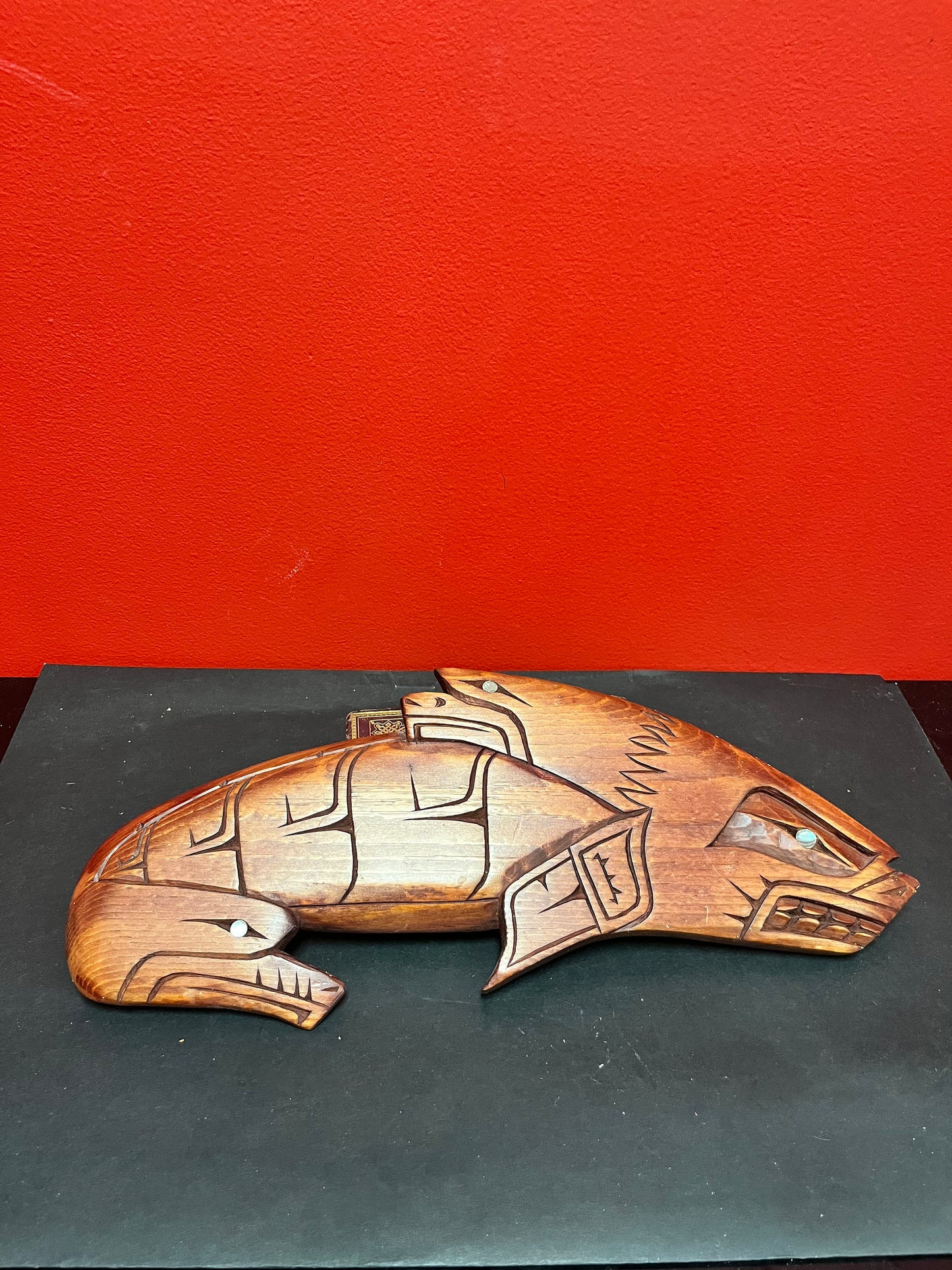 16 x 6 signed cedar transformation plaque - indigenous, first nations Pacific Northwest coast