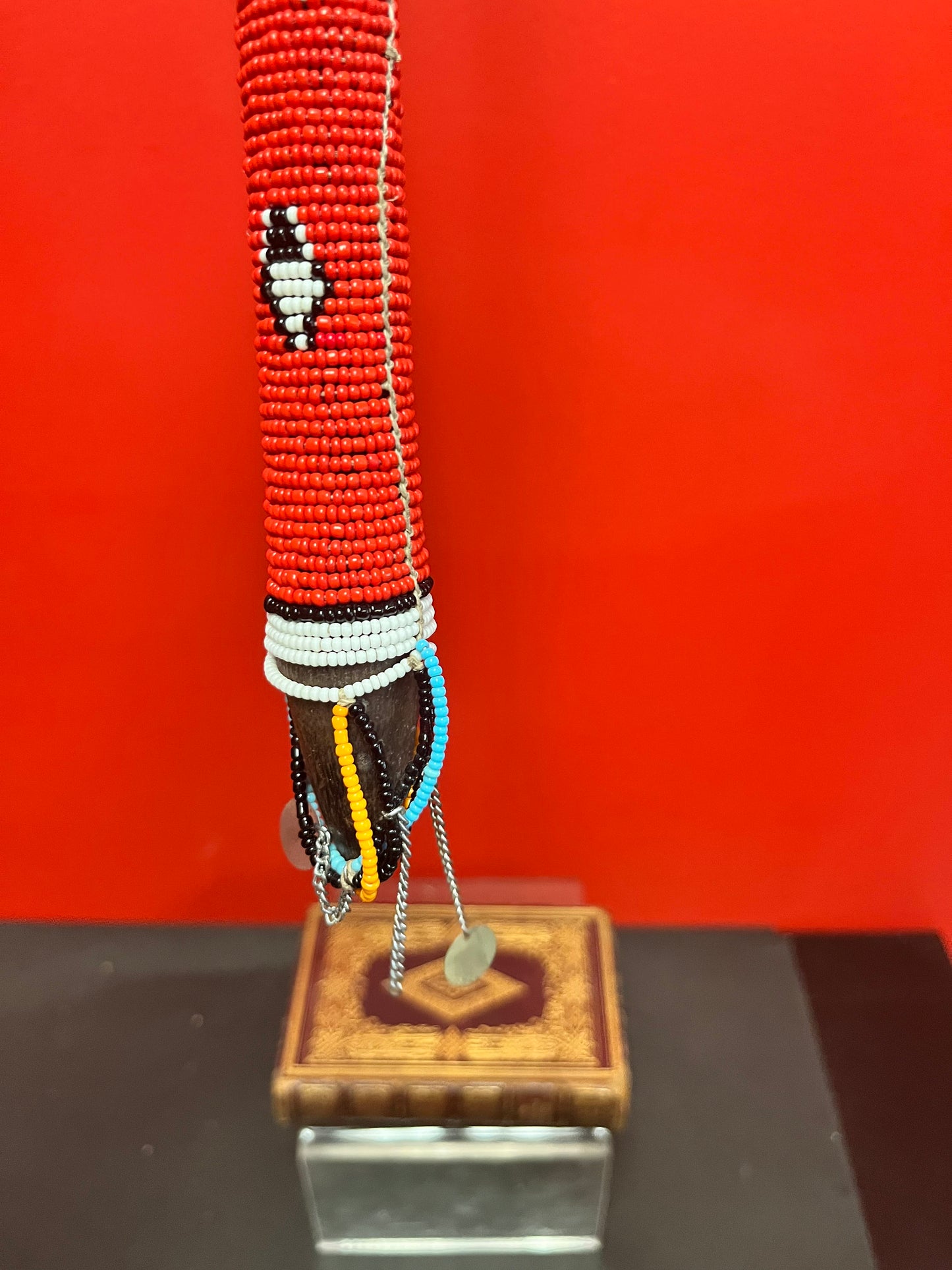 Stunning authentic African Zulu Ebony wood and beaded drum stick  fabulous condition  ceremonial piece