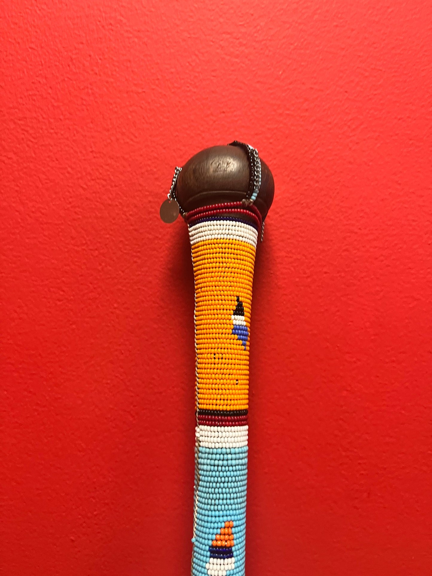 Stunning authentic African Zulu Ebony wood and beaded drum stick  fabulous condition  ceremonial piece