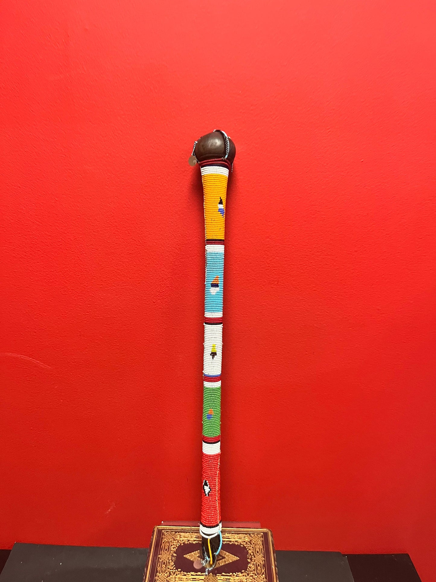 Stunning authentic African Zulu Ebony wood and beaded drum stick  fabulous condition  ceremonial piece