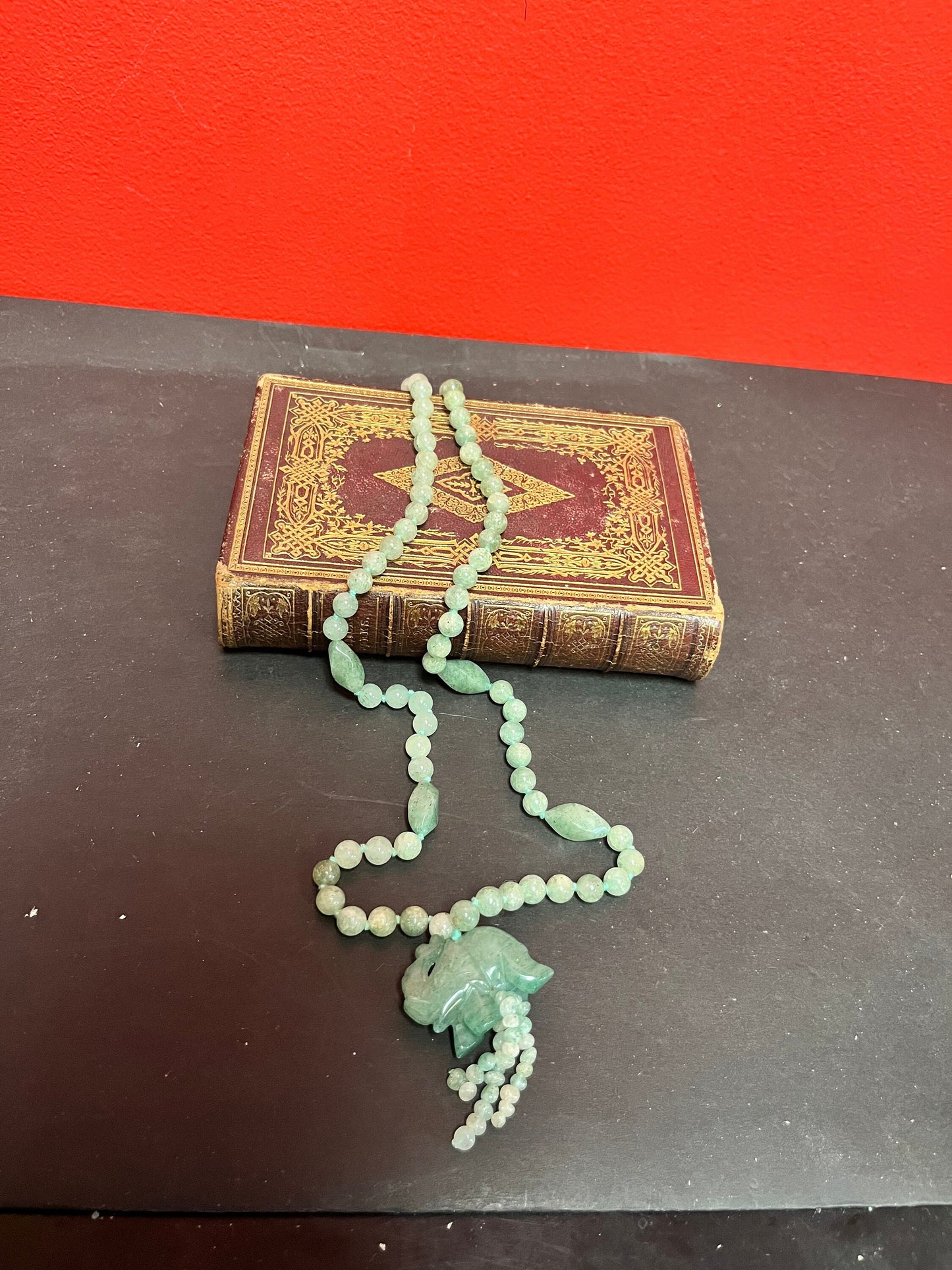 28 inch approx  Chinese  jade necklace with elephant