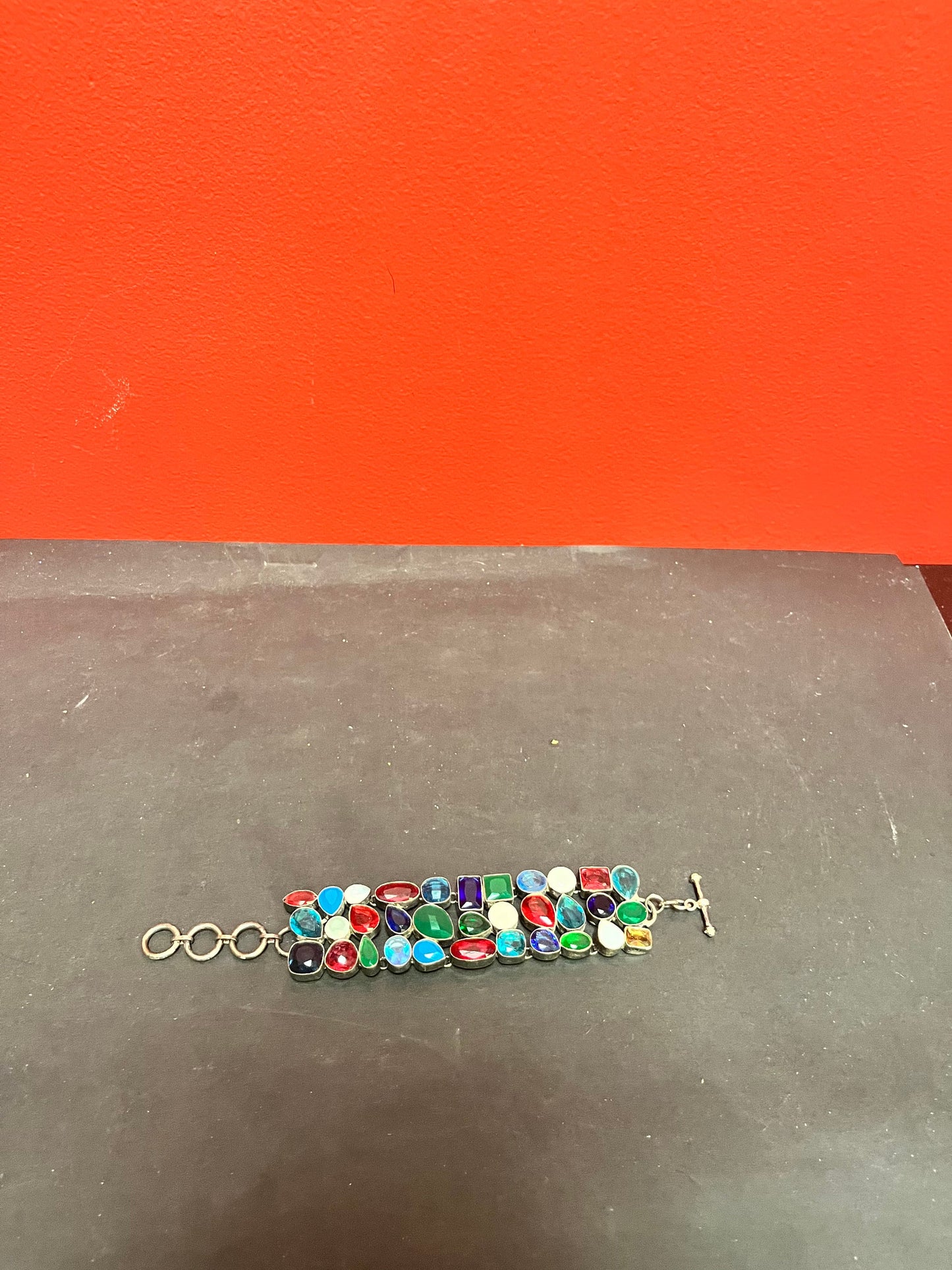 8 inch fabulous Sterling and multi coloured stone bracelet  wow  gift alert