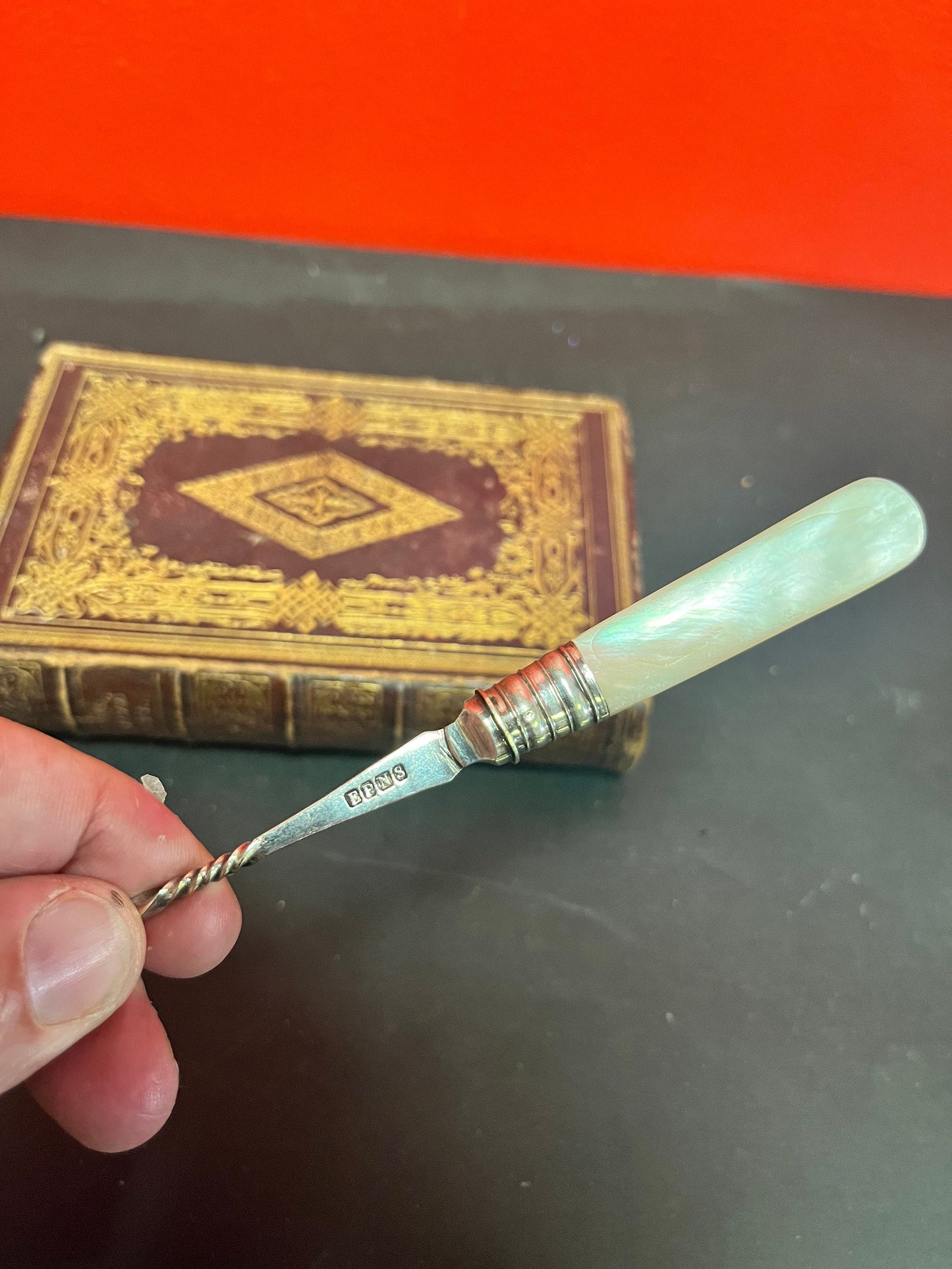 7 inch silver plate and mother-of-pearl pickle fork  great gift