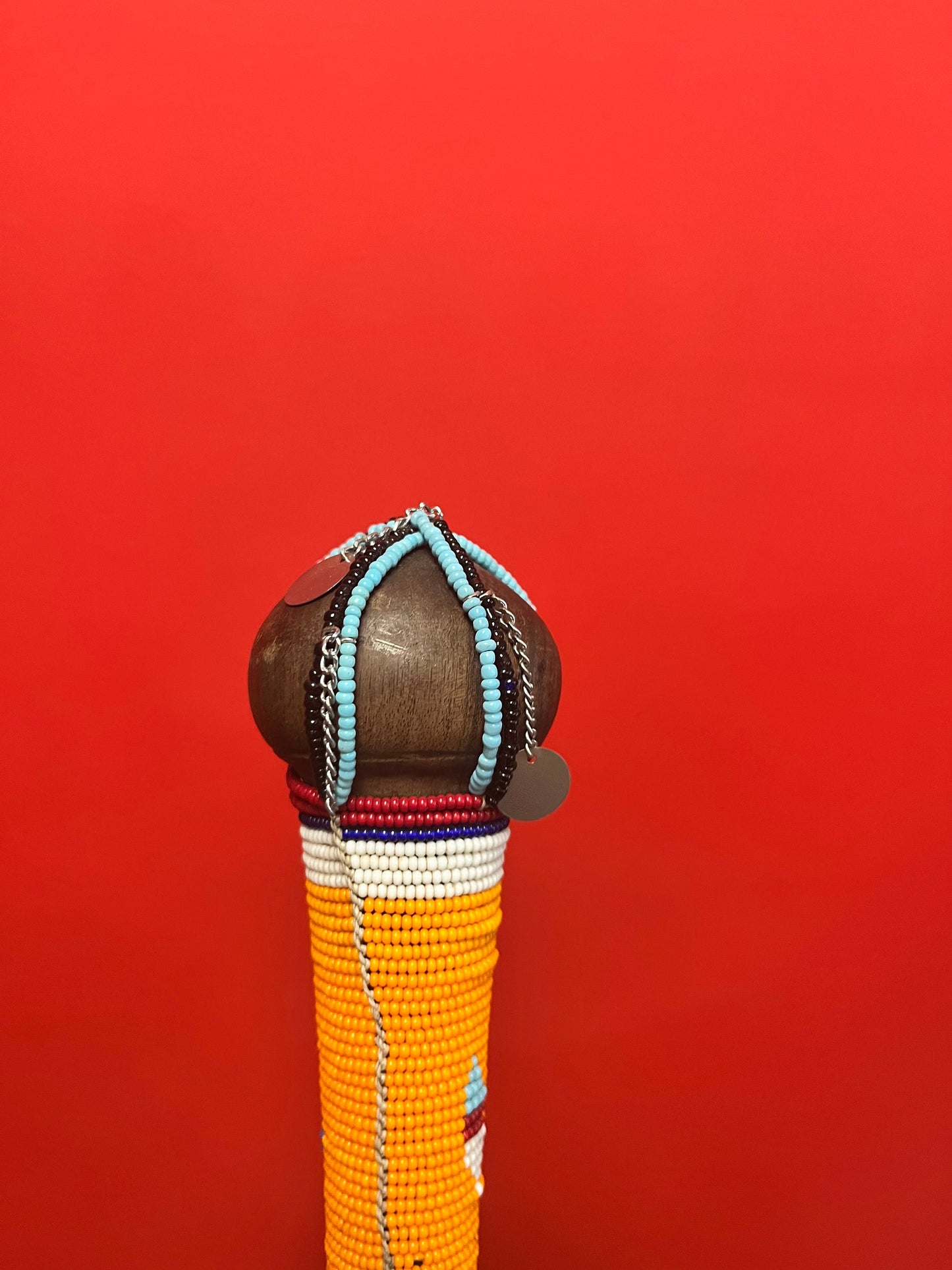 Stunning authentic African Zulu Ebony wood and beaded drum stick  fabulous condition  ceremonial piece