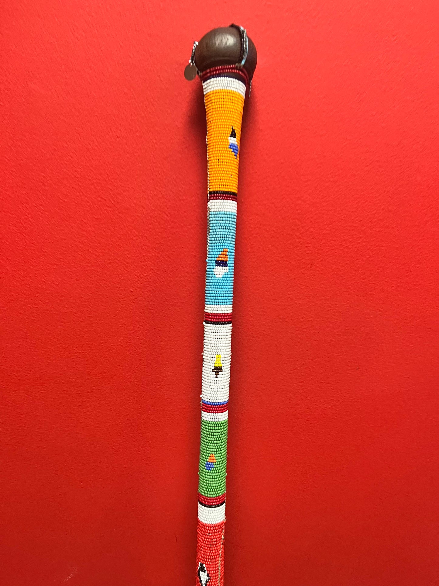 Stunning authentic African Zulu Ebony wood and beaded drum stick  fabulous condition  ceremonial piece