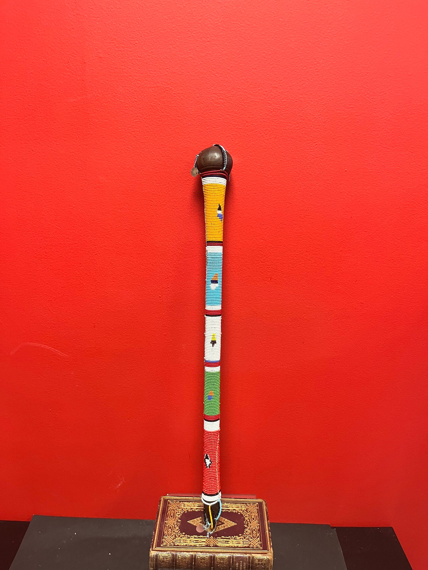 Stunning authentic African Zulu Ebony wood and beaded drum stick  fabulous condition  ceremonial piece