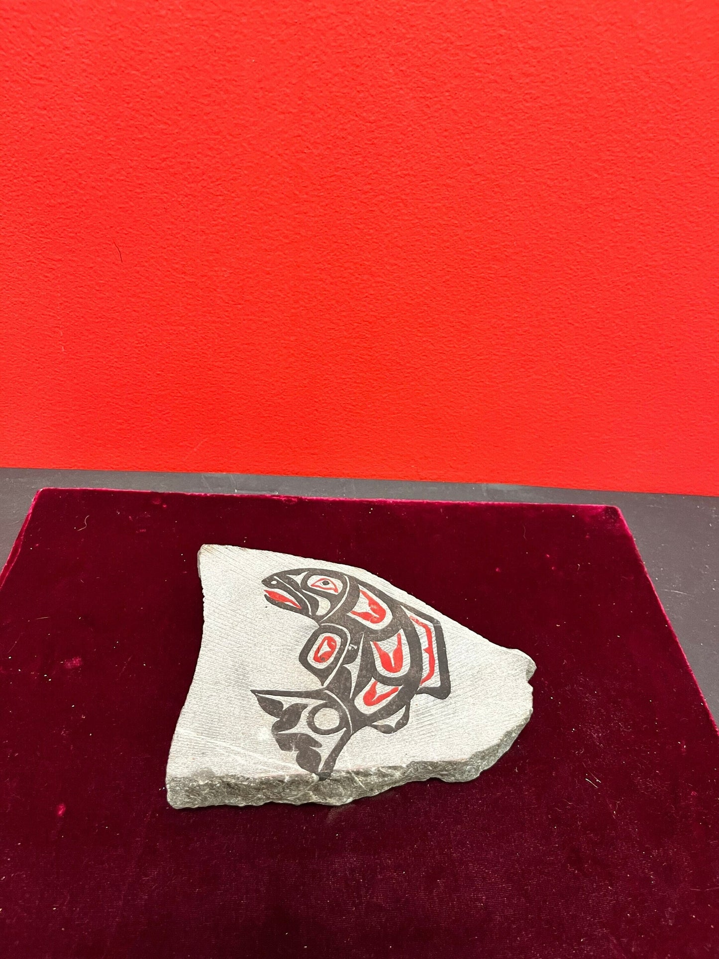 Fantastic indigenous first nations pacific northwest coast signed 6 inch painted rock  really cool  jumping fish