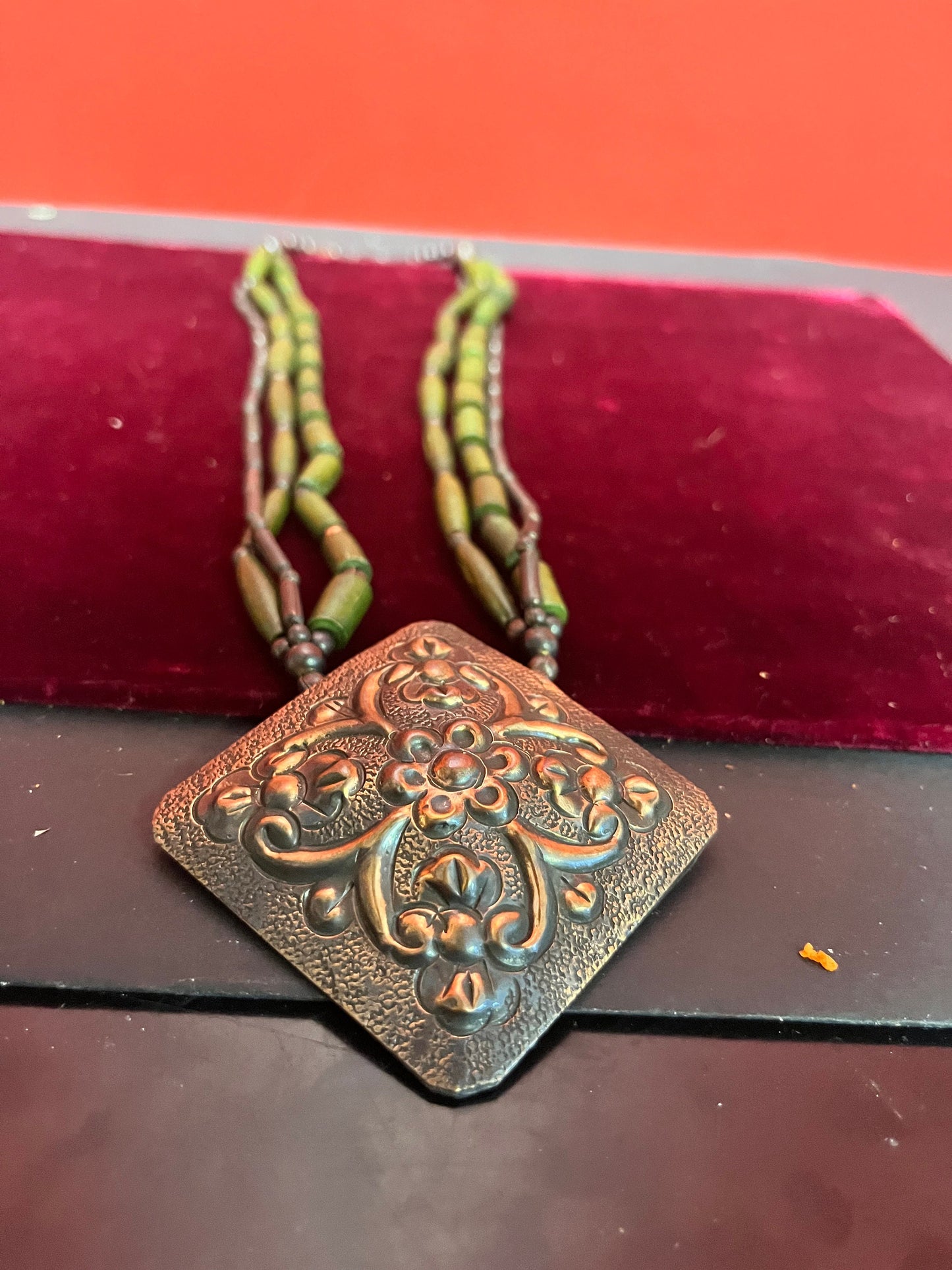 Approx  25 inch stone silver and copper necklace and pendant  tribal beauty