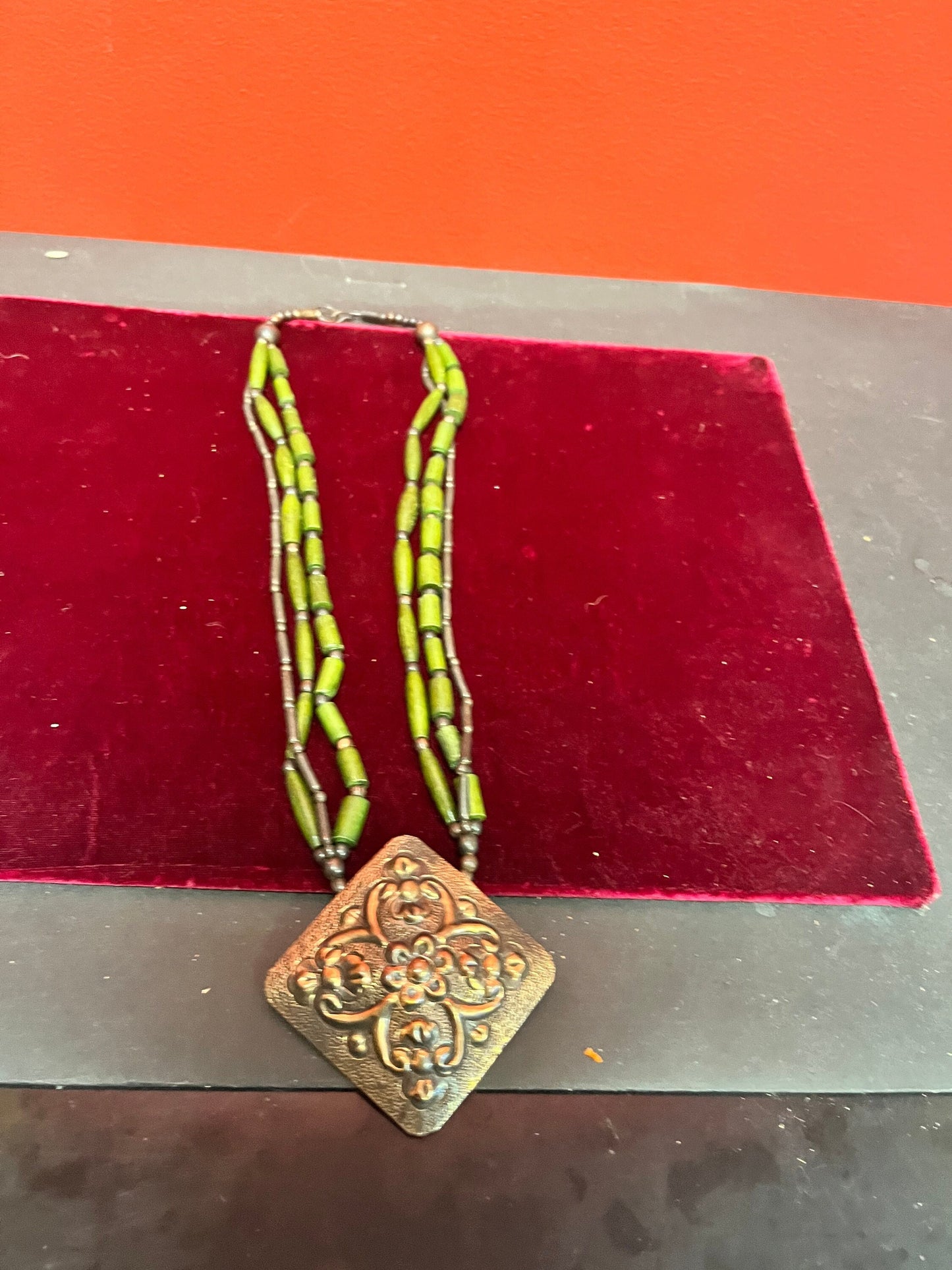 Approx  25 inch stone silver and copper necklace and pendant  tribal beauty