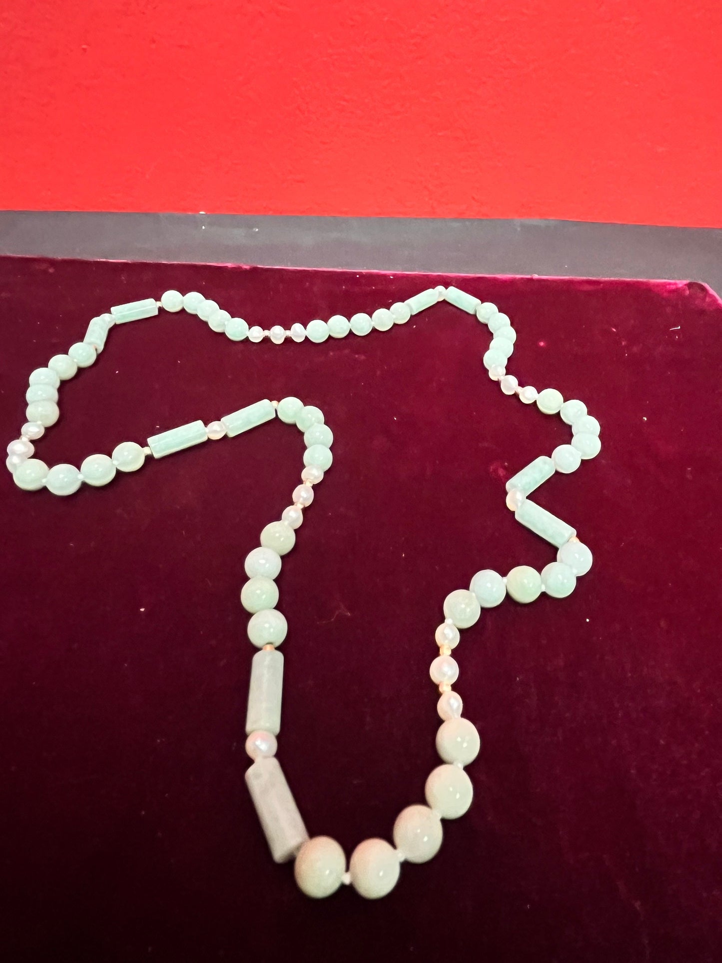 Approximately 27 inch light Jade and pearl necklace   great value