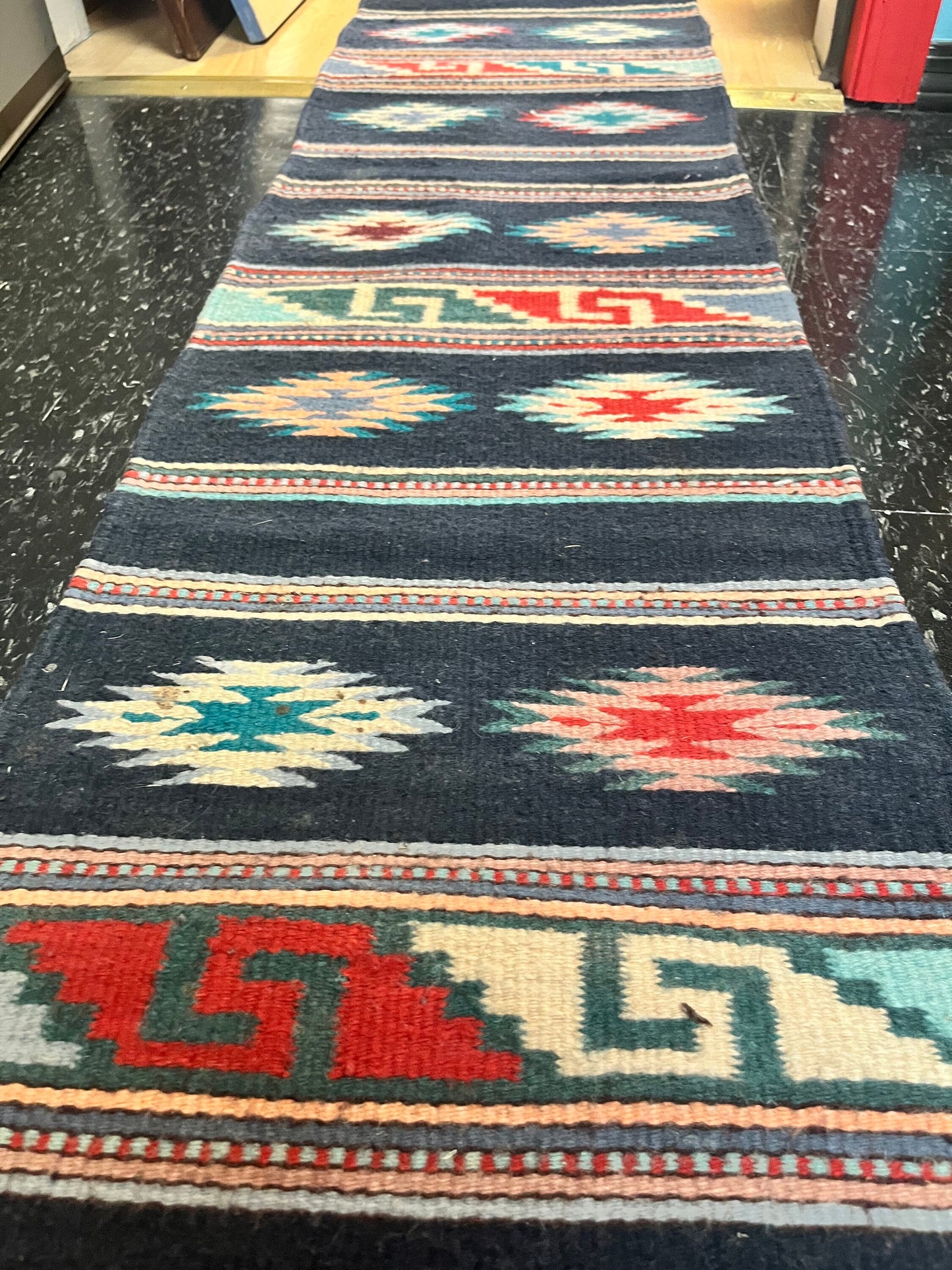 Stunning 77 x 15 authentic Navajo textile  wonderful colours   wow