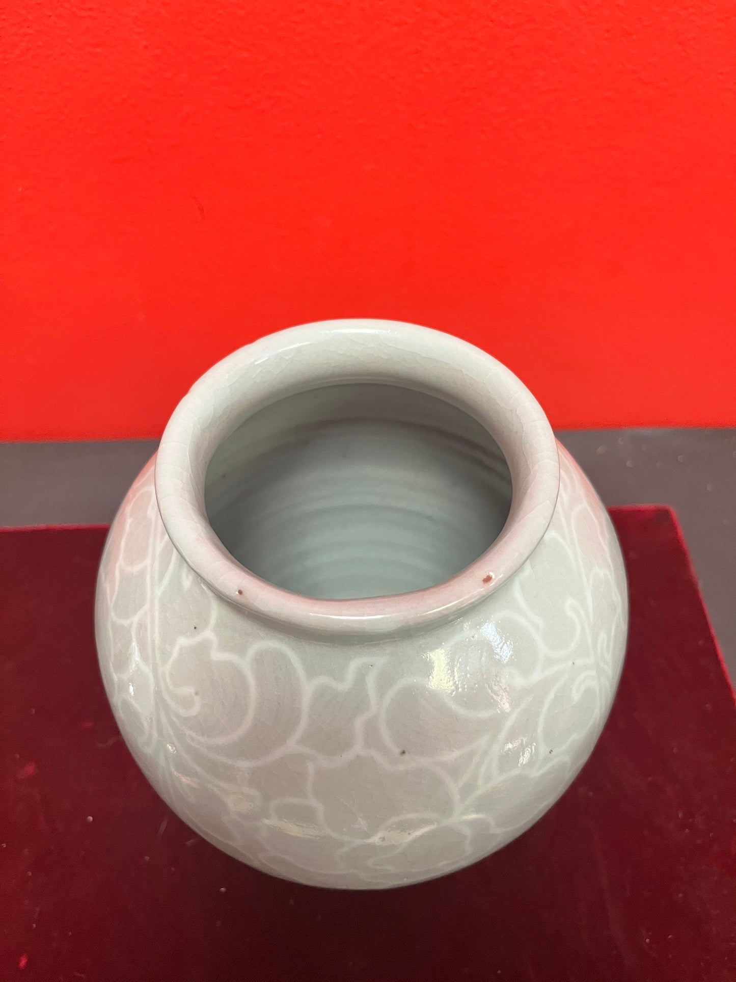 Rare museum quality antique Korean Goreyo celadon 918-1392 CE large vase in mint condition  8 inches tall