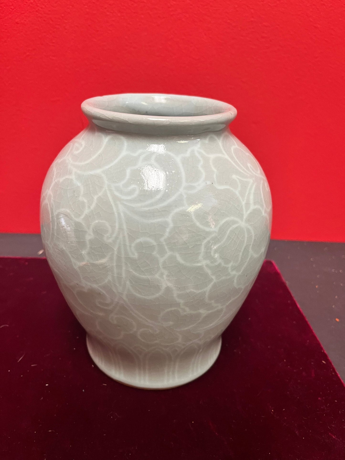 Rare museum quality antique Korean Goreyo celadon 918-1392 CE large vase in mint condition  8 inches tall