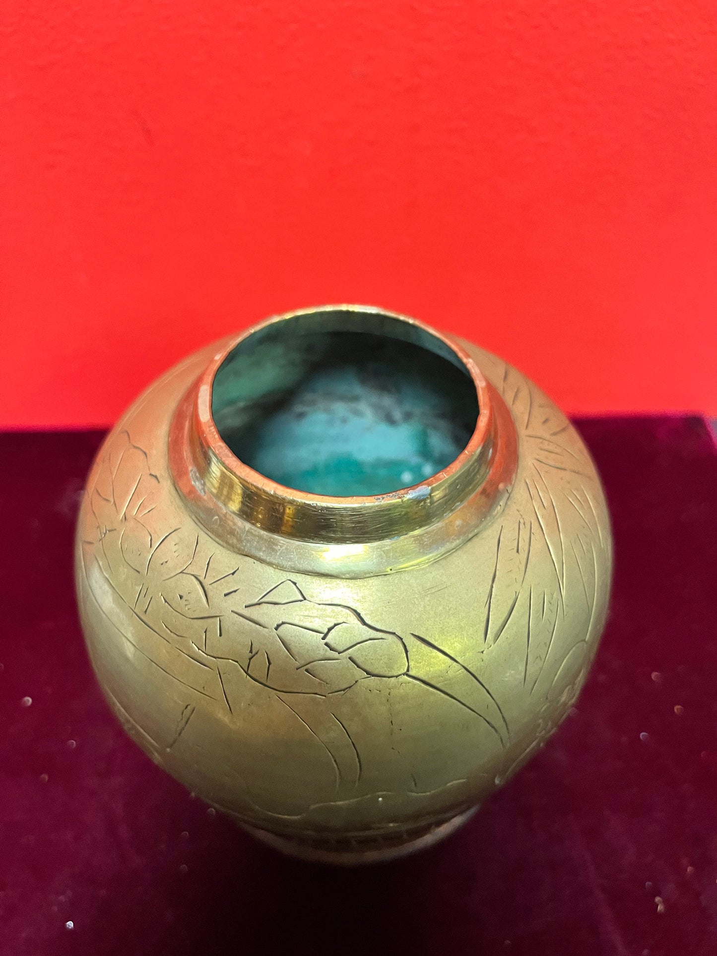 Lovely 6 inch Chinese brass lidded canister on Rosewood Stan