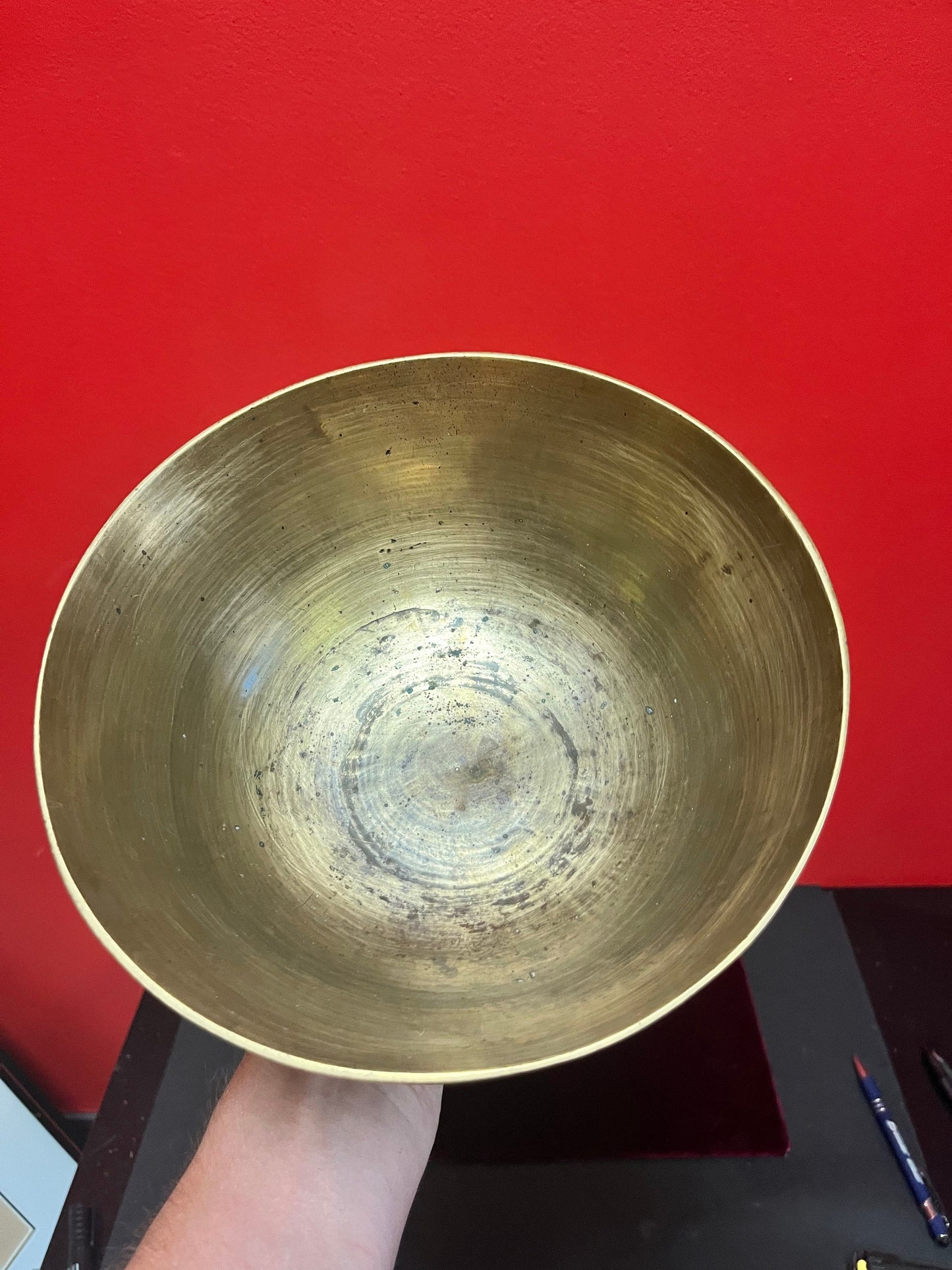 Chinese old 9 inch heavy brass bowl  dragons galore