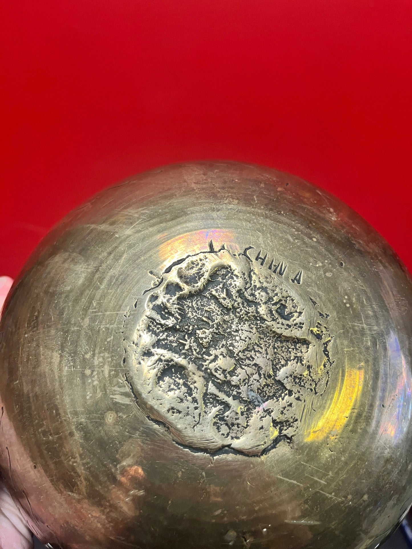 Chinese old 9 inch heavy brass bowl  dragons galore