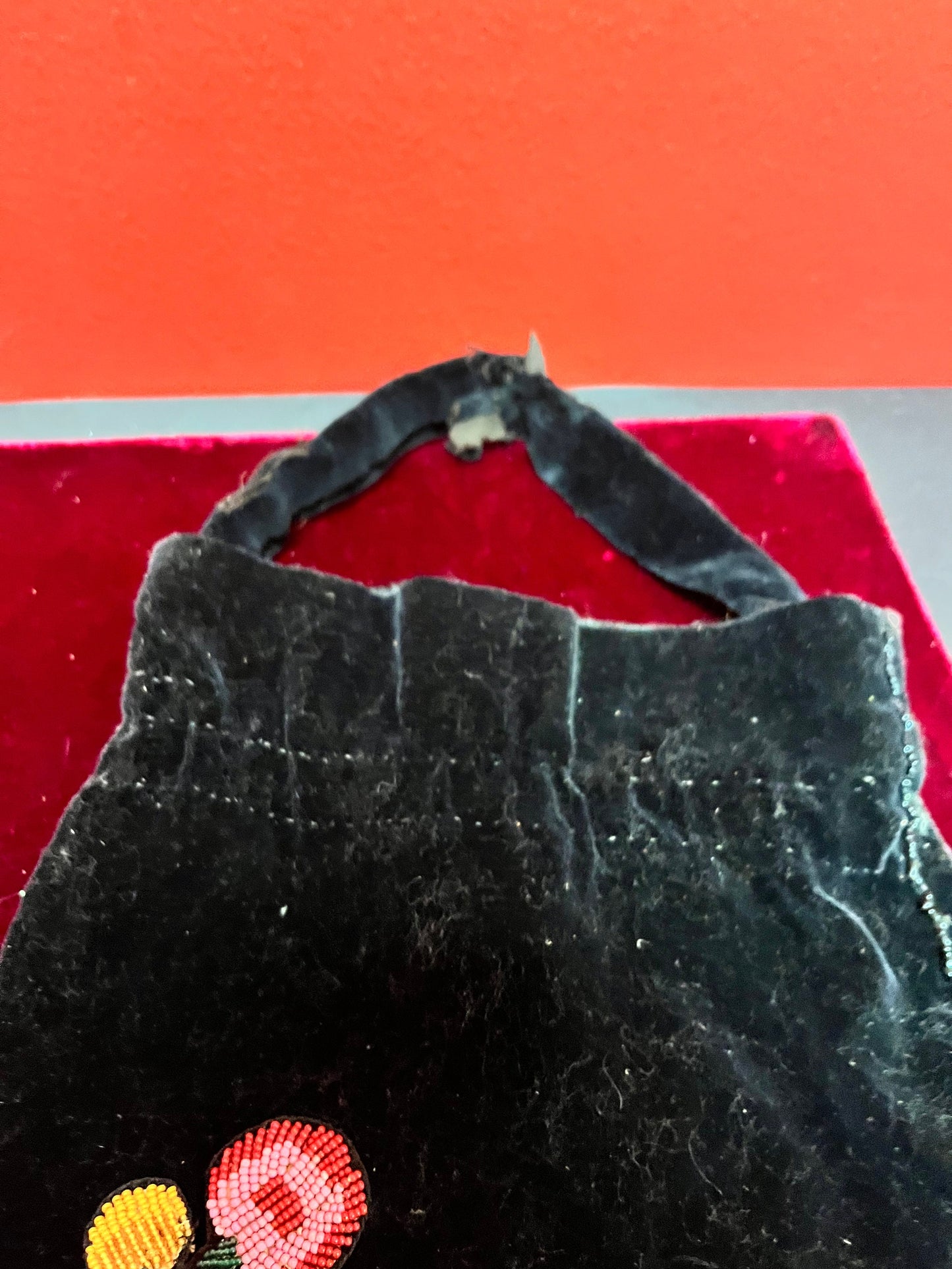 Lovely 14 inch long indigenous first nations velvet bag with beading  antique beauty  hunt and gather  wow - great condition