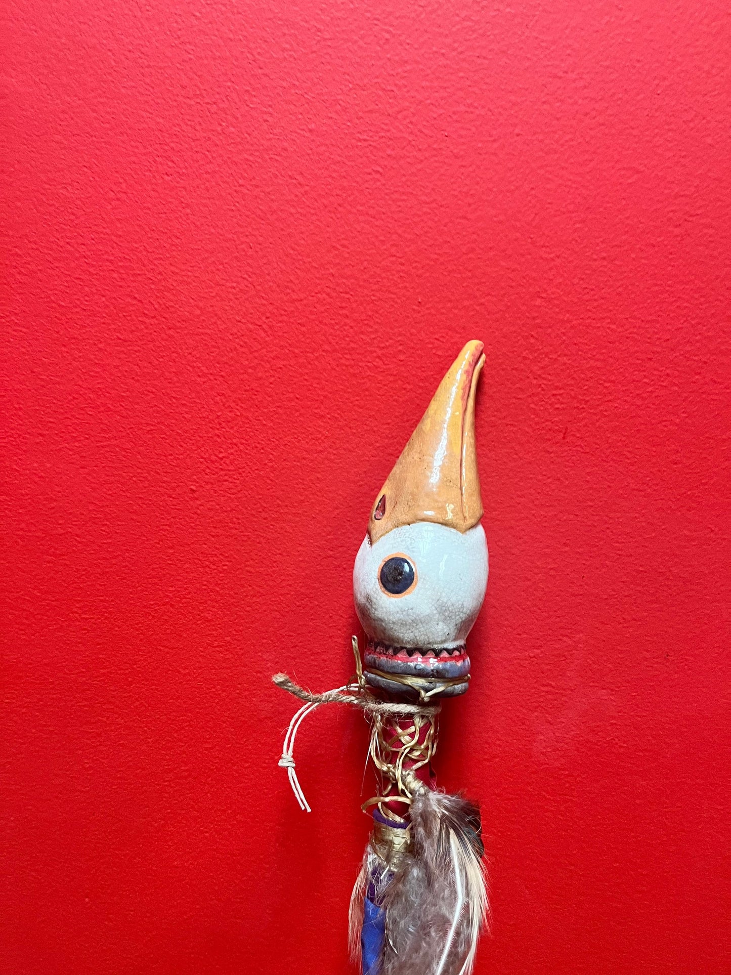 Fabulous old indigenous, first nations shamans rattle  so cool and unusual  pottery head