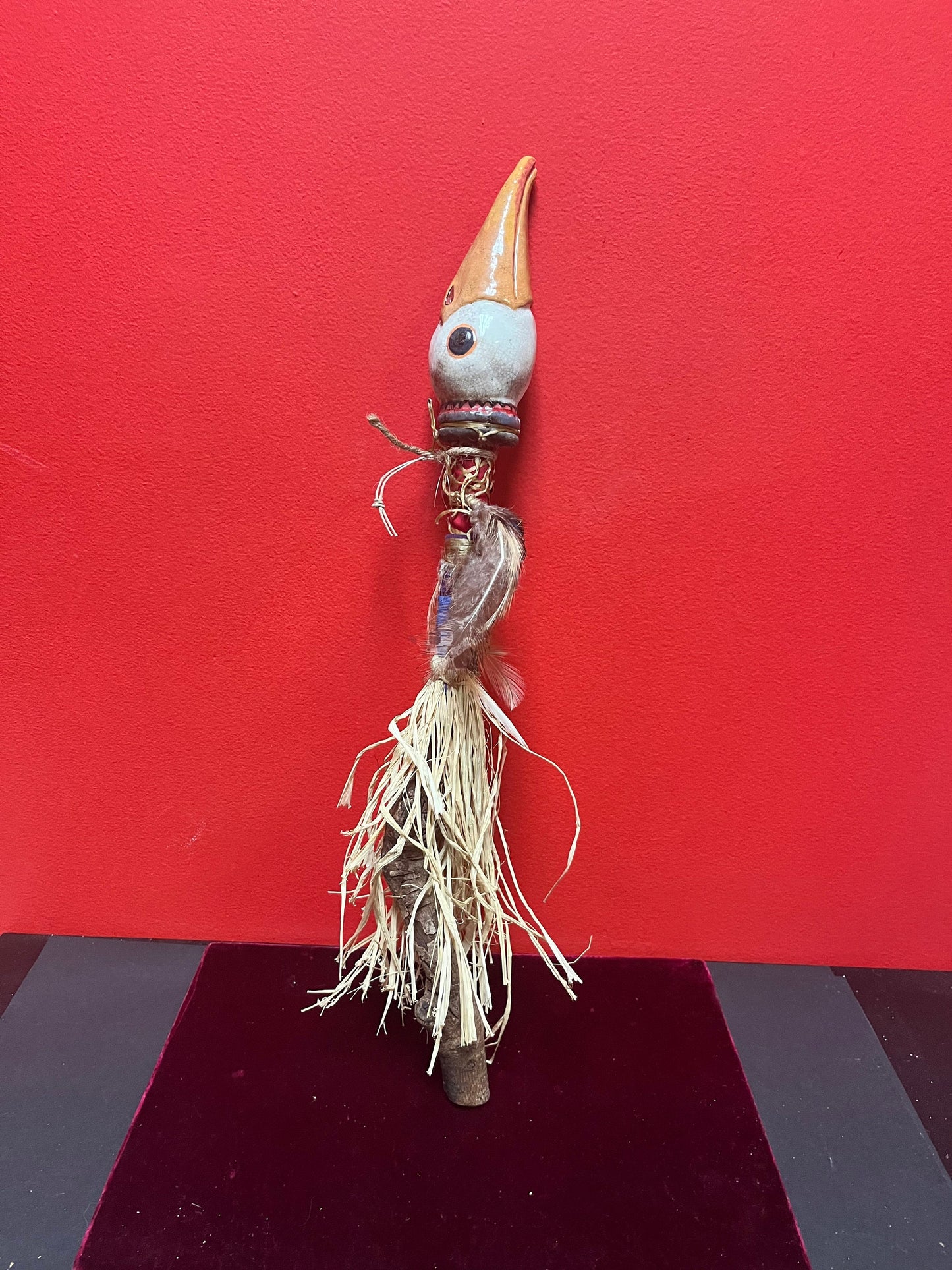 Fabulous old indigenous, first nations shamans rattle  so cool and unusual  pottery head