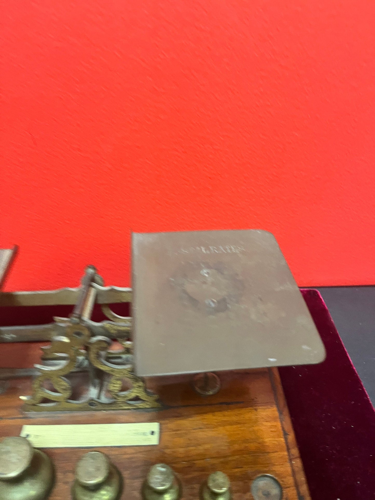 Fabulous antique  9 x 5 x 2 high brass and wood letter postal scales  - beauties