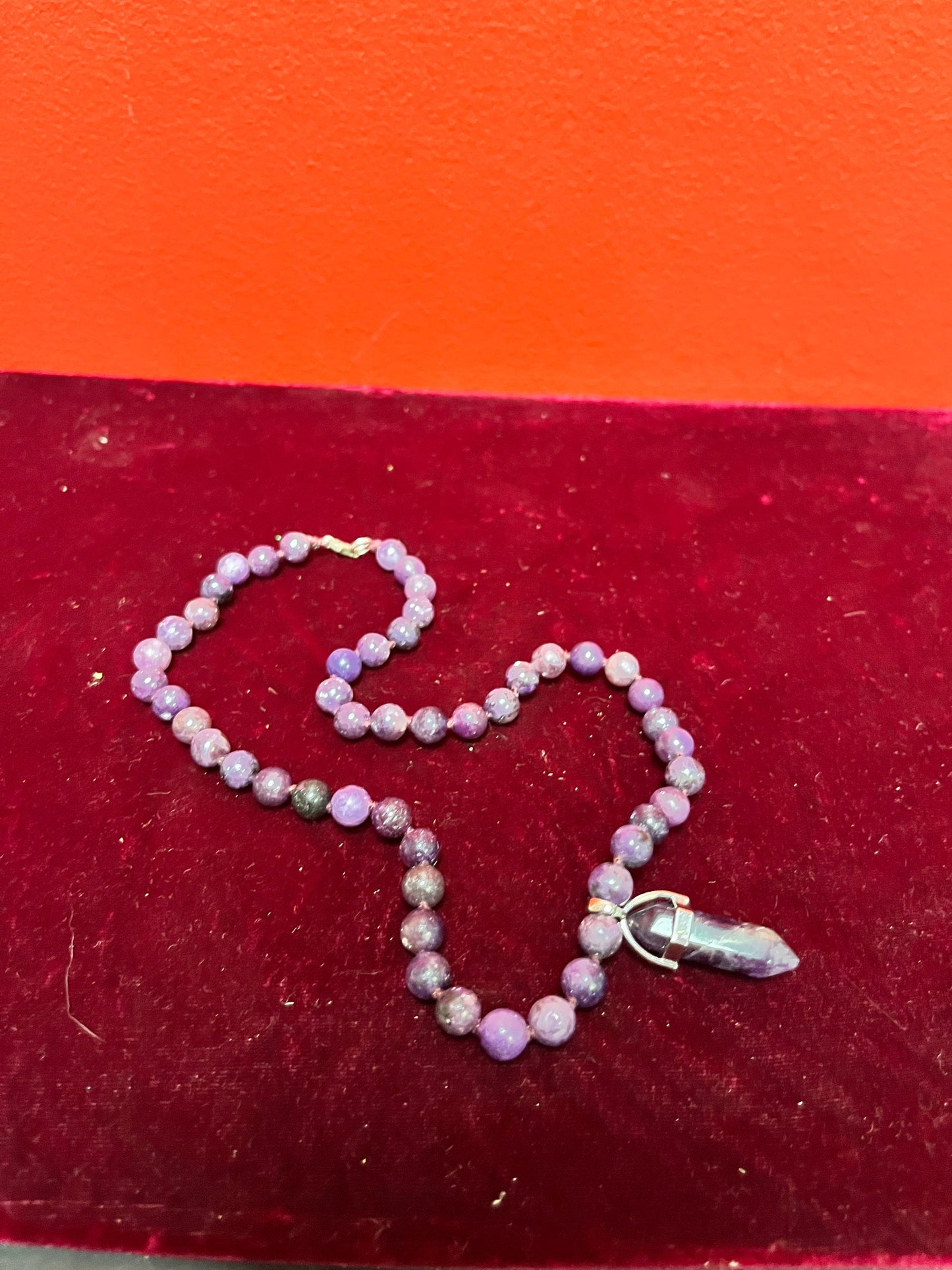 An  Approximately 17 inches long, amethyst necklace with amethyst pendant  wow