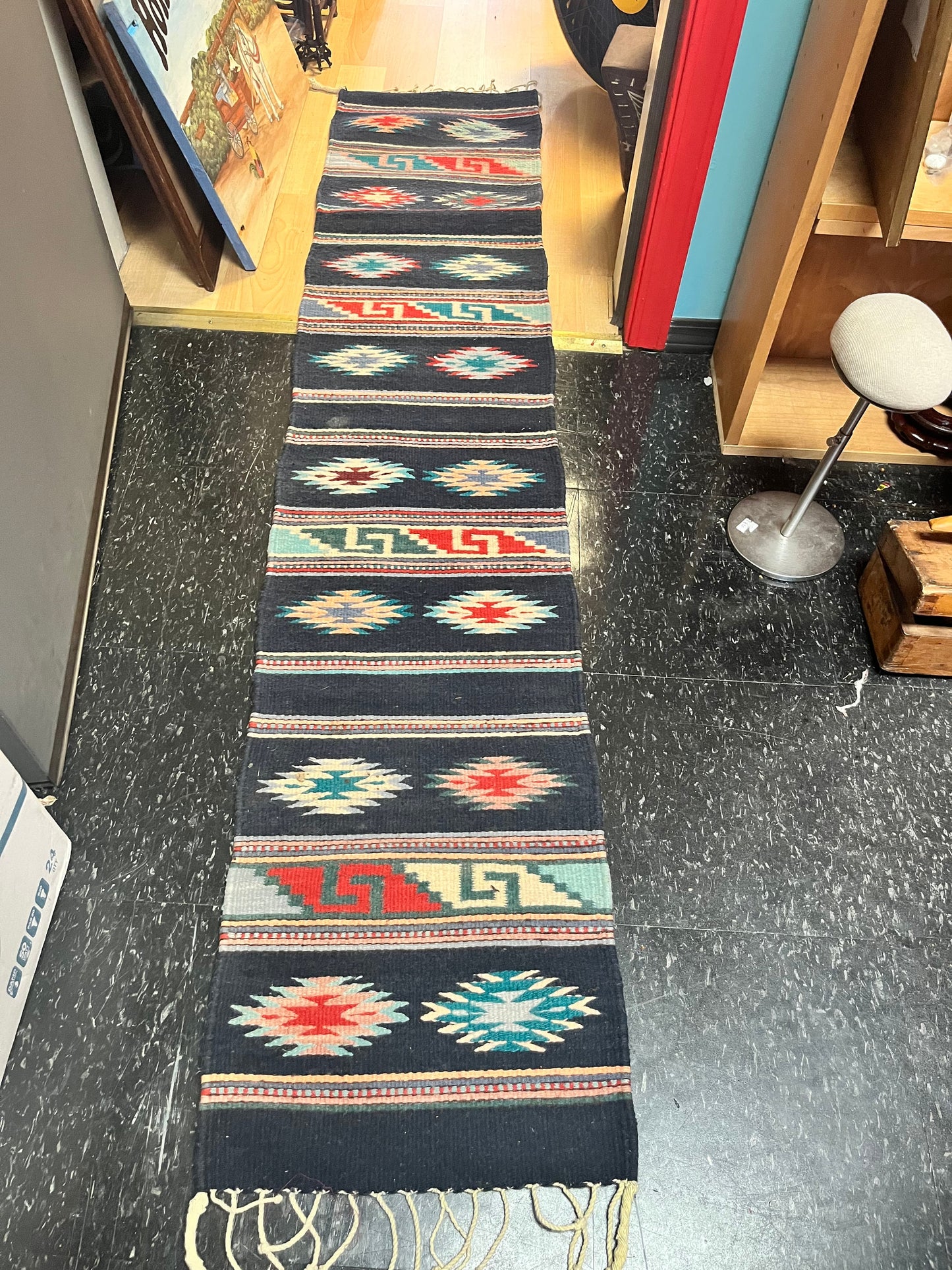 Stunning 77 x 15 authentic Navajo textile  wonderful colours   wow