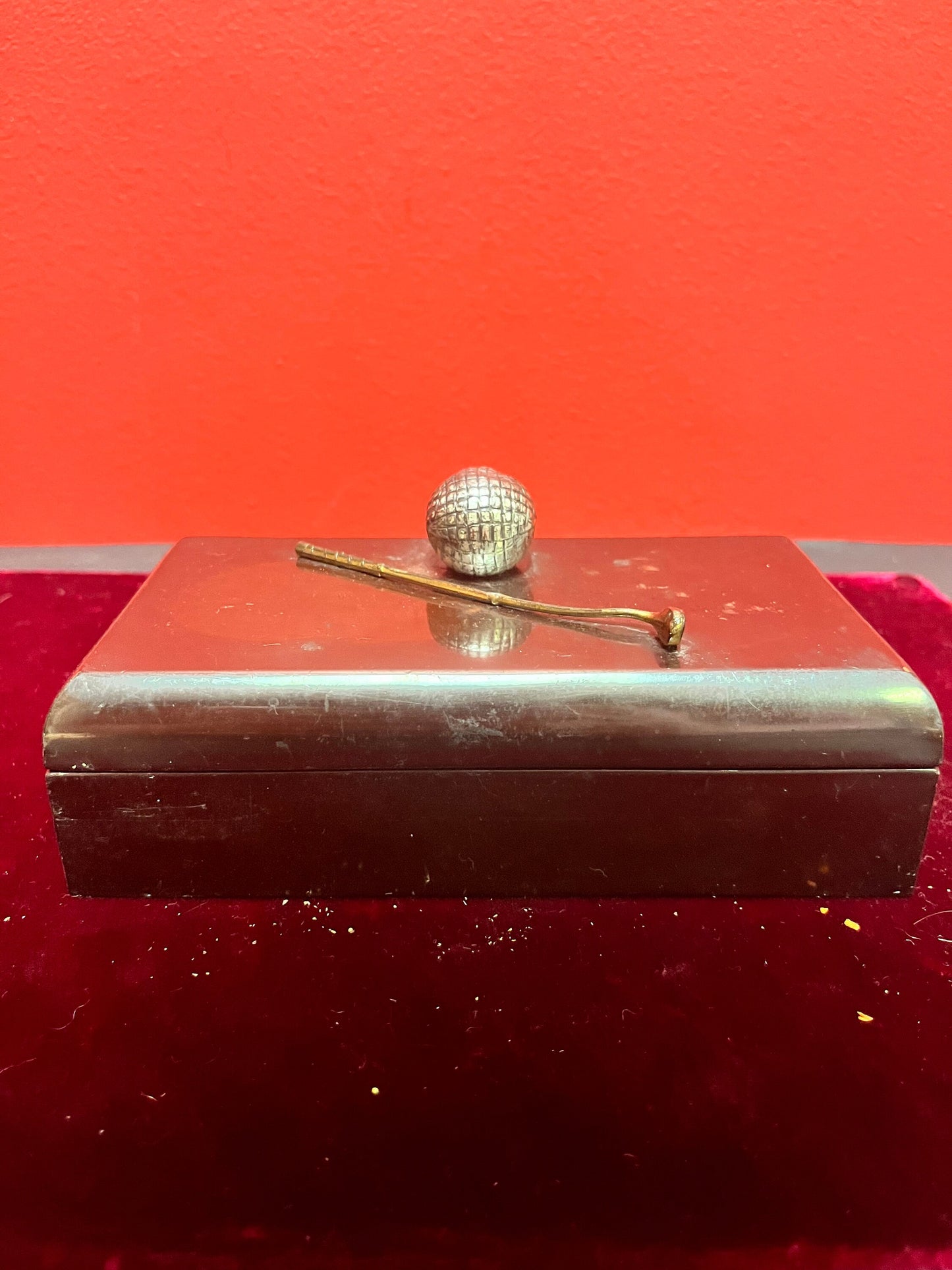Stunning 6 x 3 x 2 high antique bronze signed Golf box  cigarettes or jewellery  golfers dream gift