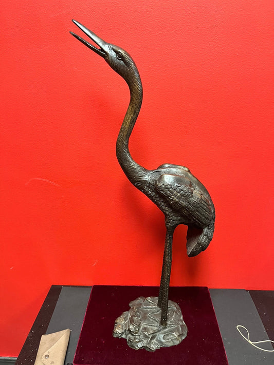 Fabulous bronze 28 inch tall Herron  Asian beauty lovely look and patina