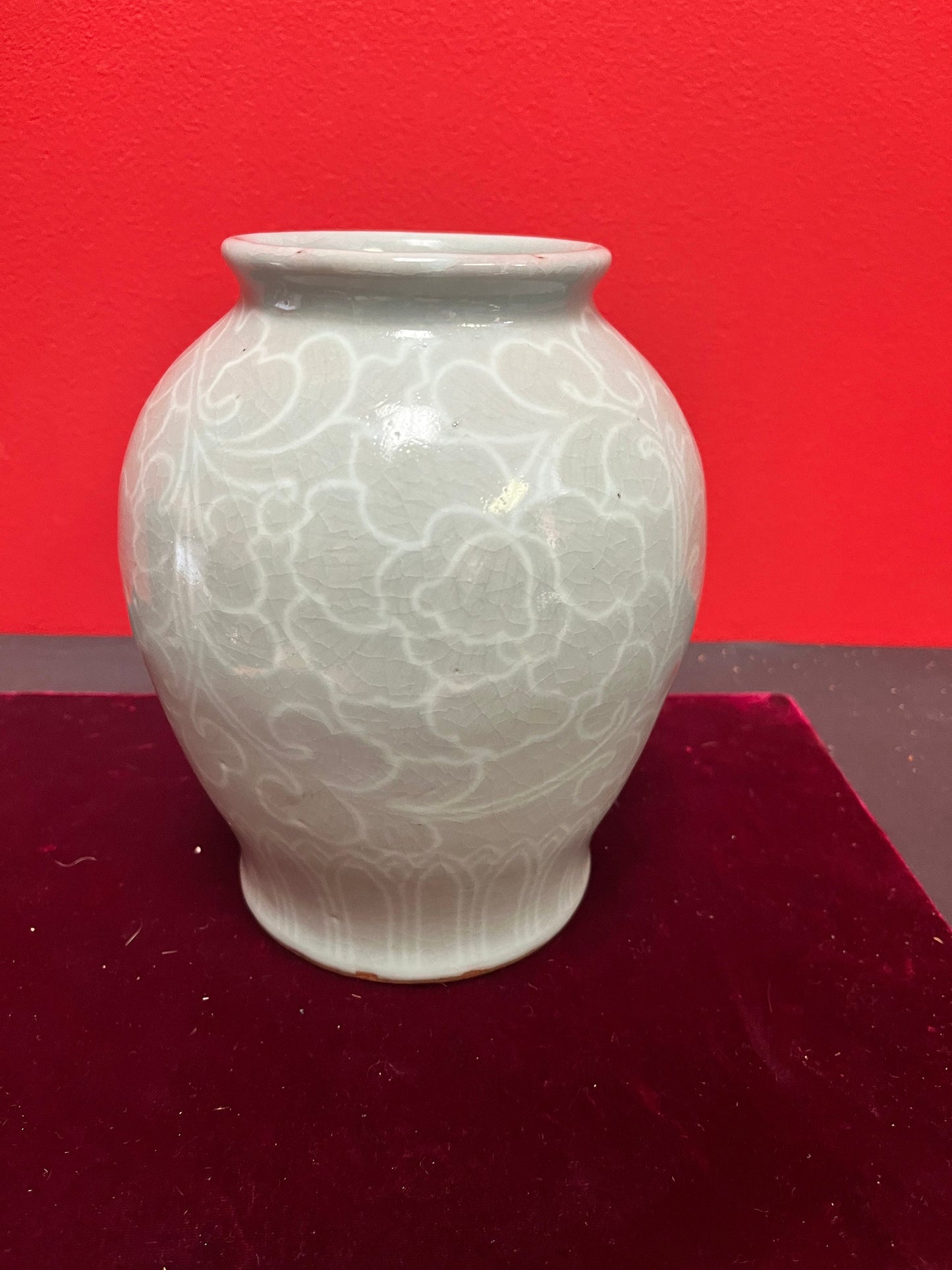 Rare museum quality antique Korean Goreyo celadon 918-1392 CE large vase in mint condition  8 inches tall