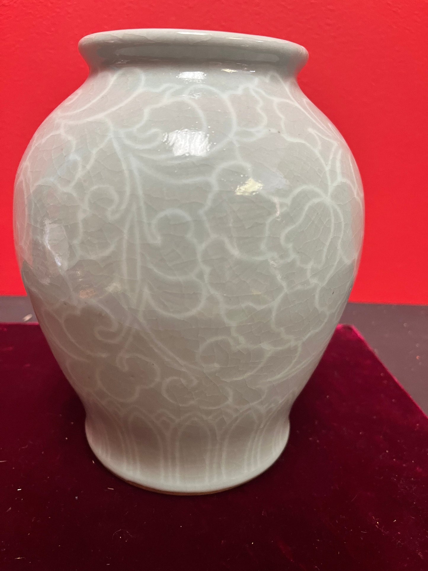 Rare museum quality antique Korean Goreyo celadon 918-1392 CE large vase in mint condition  8 inches tall