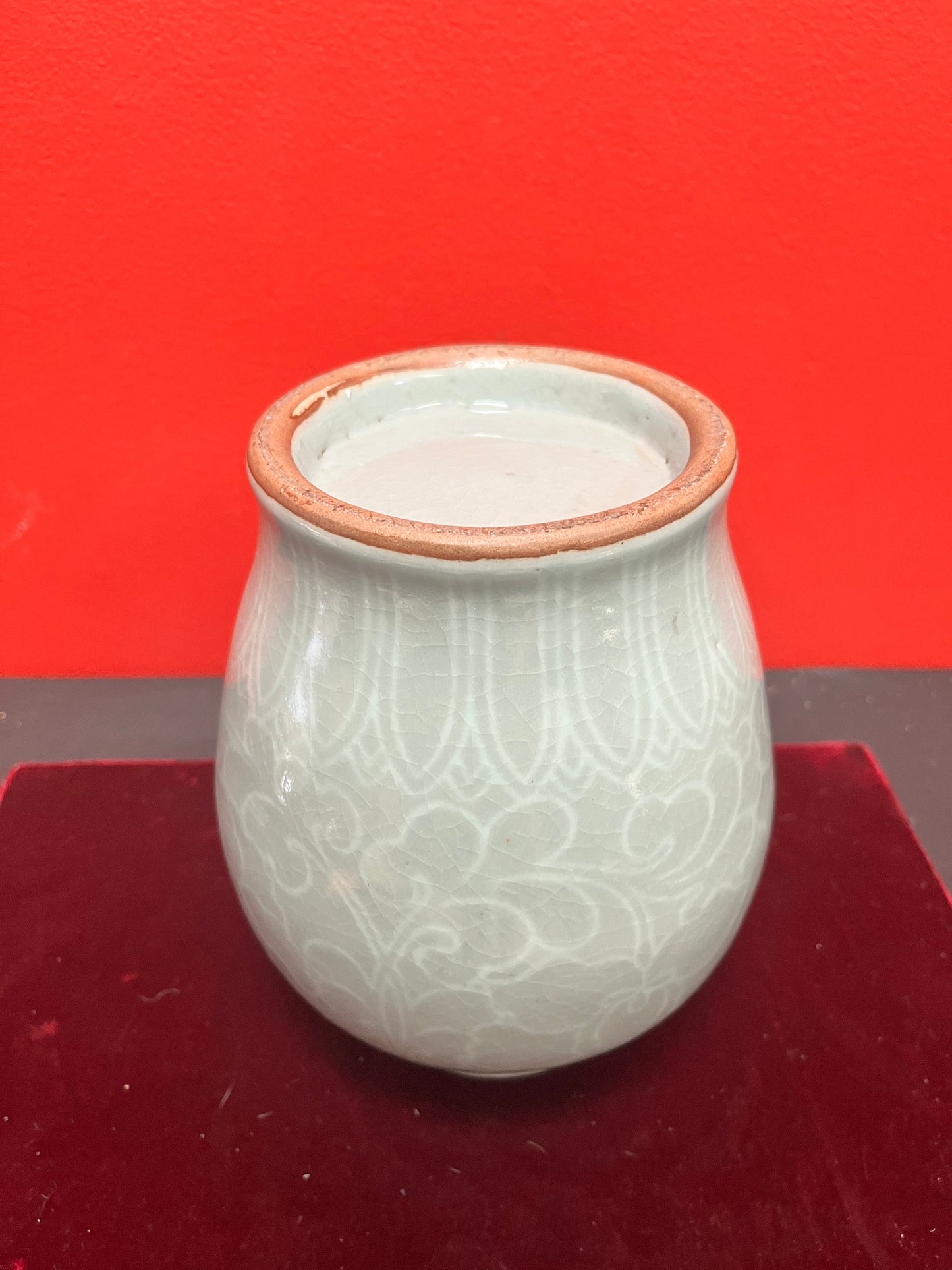 Rare museum quality antique Korean Goreyo celadon 918-1392 CE large vase in mint condition  8 inches tall