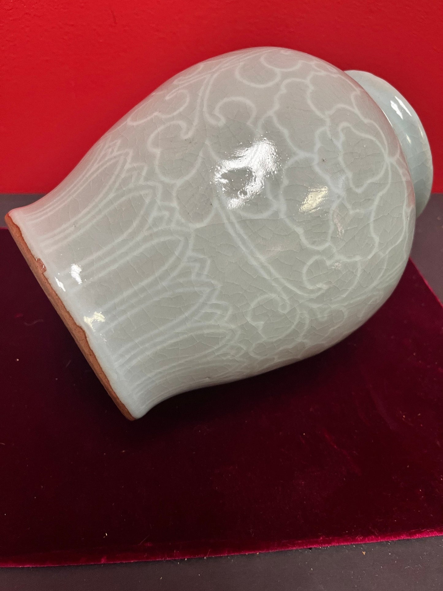 Rare museum quality antique Korean Goreyo celadon 918-1392 CE large vase in mint condition  8 inches tall