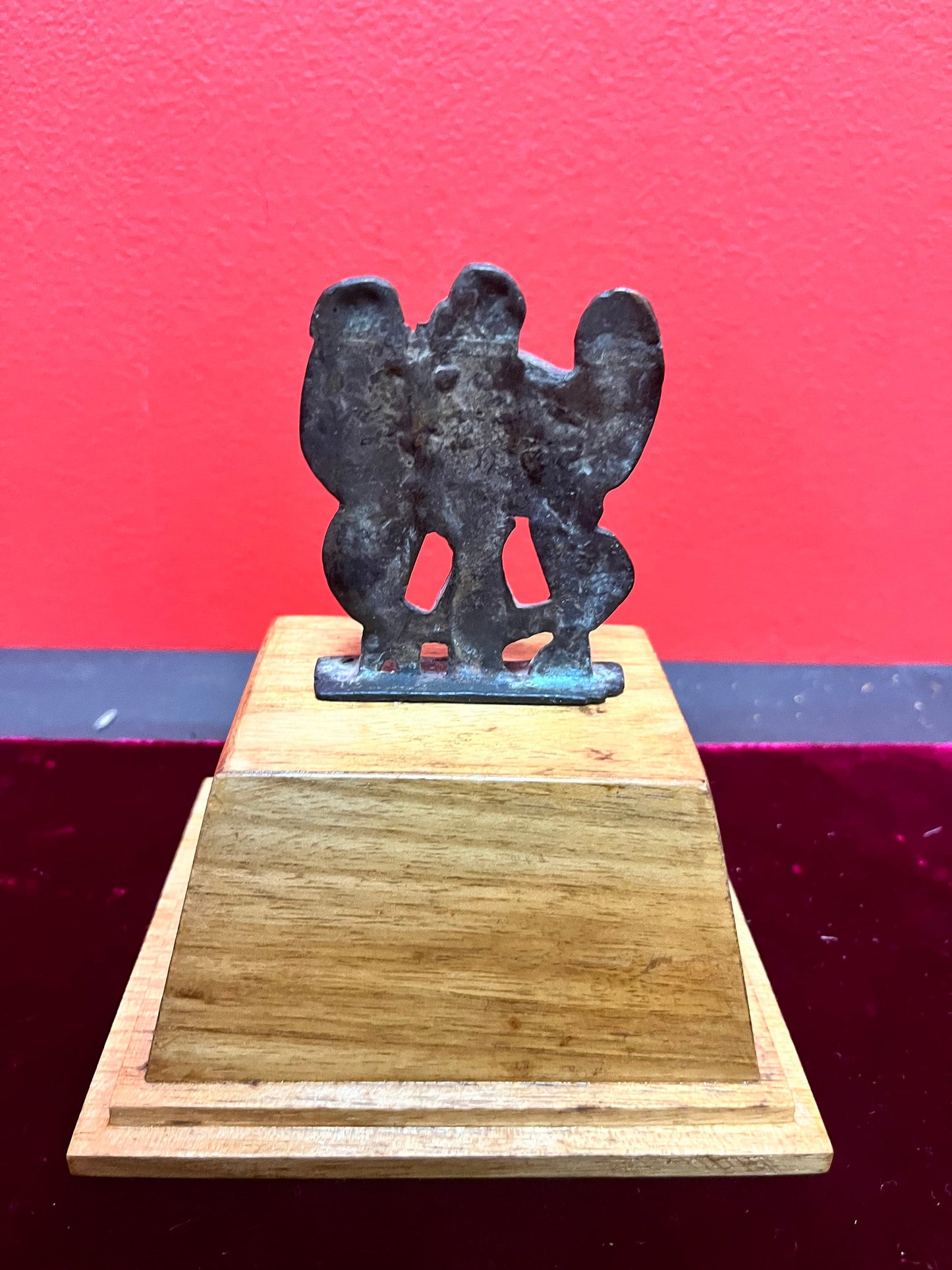 Museum quality  3 inch 18 century Indian karma Sutra bronze  on  3 inch wooden stand created later  great Patina  amazing piece