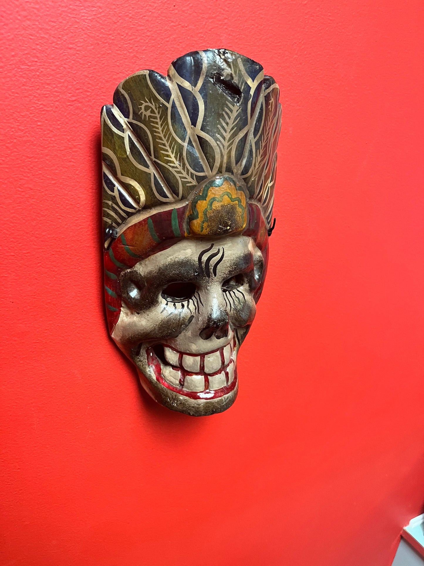 Fabulous 12 inch antique Mexican skull mask  amazing look