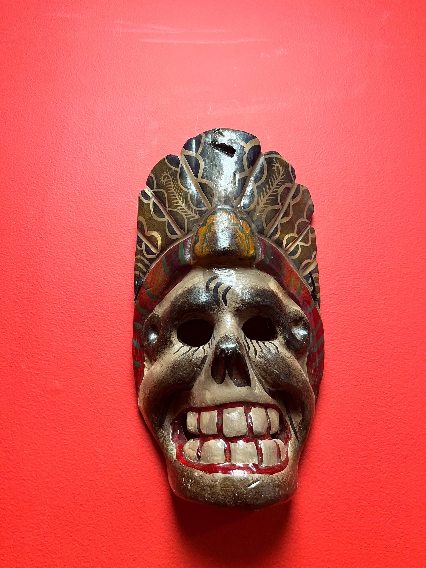 Fabulous 12 inch antique Mexican skull mask  amazing look
