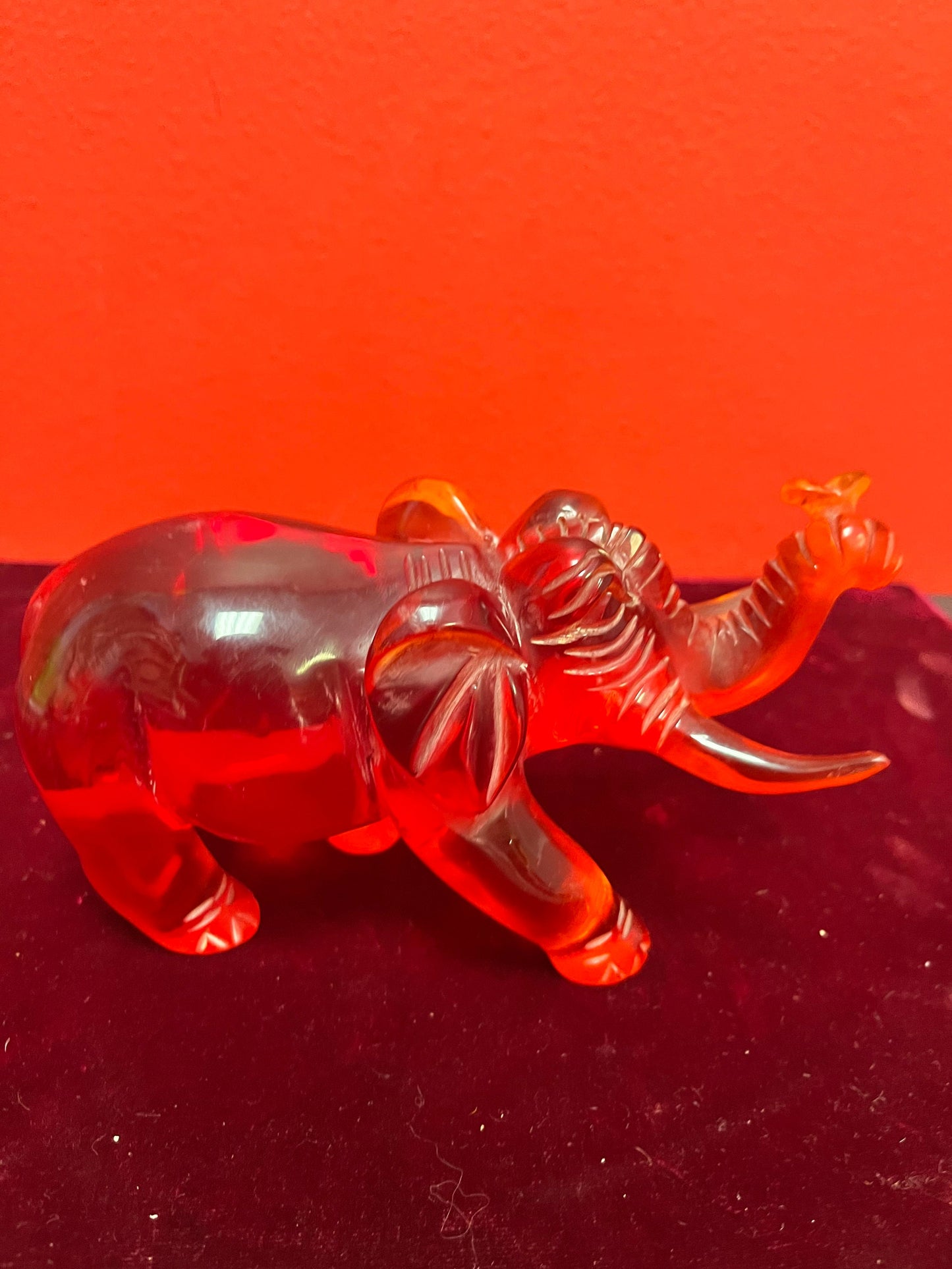 Lovely 6 inch long cherry amber elephant  good condition