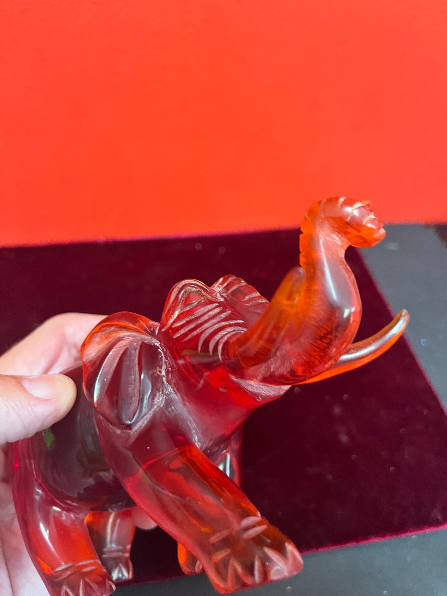 Lovely 6 inch long cherry amber elephant  good condition