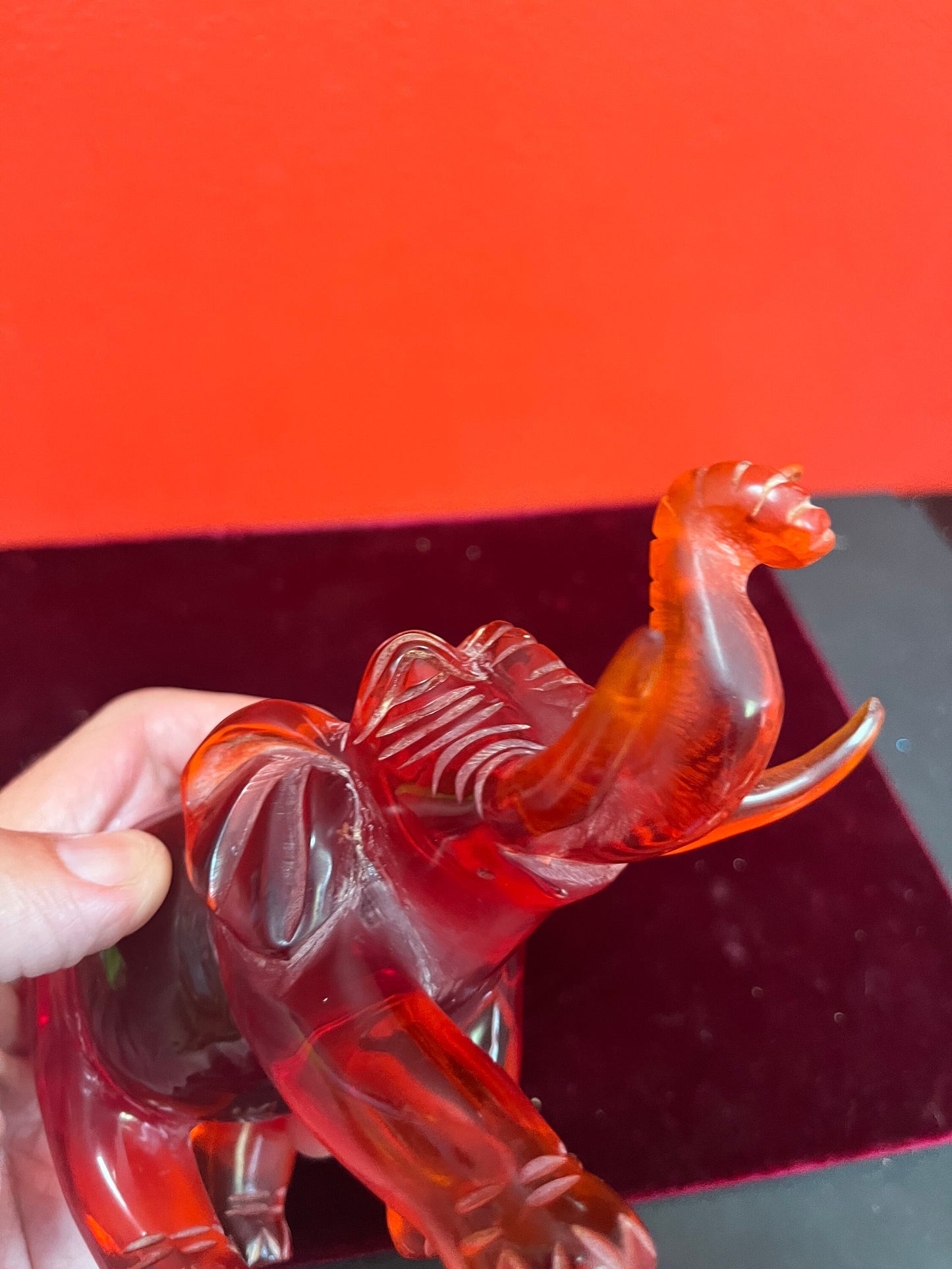 Lovely 6 inch long cherry amber elephant  good condition