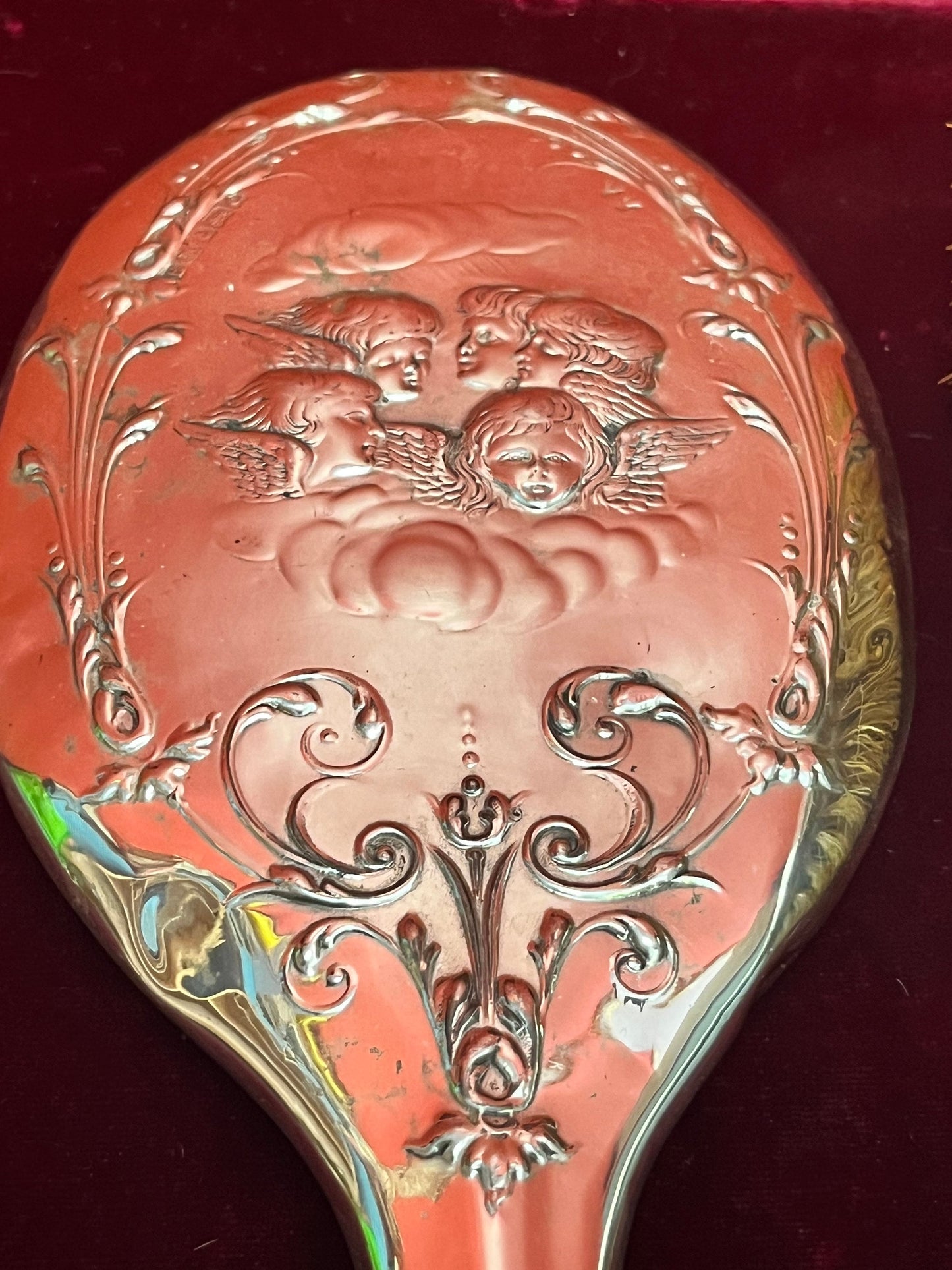 Stunning 10 inch long, English sterling cherub brush and mirror set  good condition and great gift