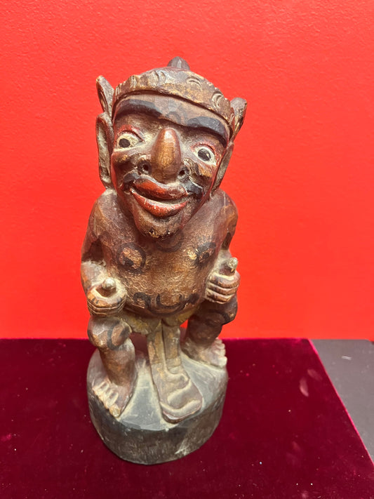 Stunning 10 inch Carved and  hand painted figure  of Hindu  God Twalen — Bali — early 1800s — museum, quality