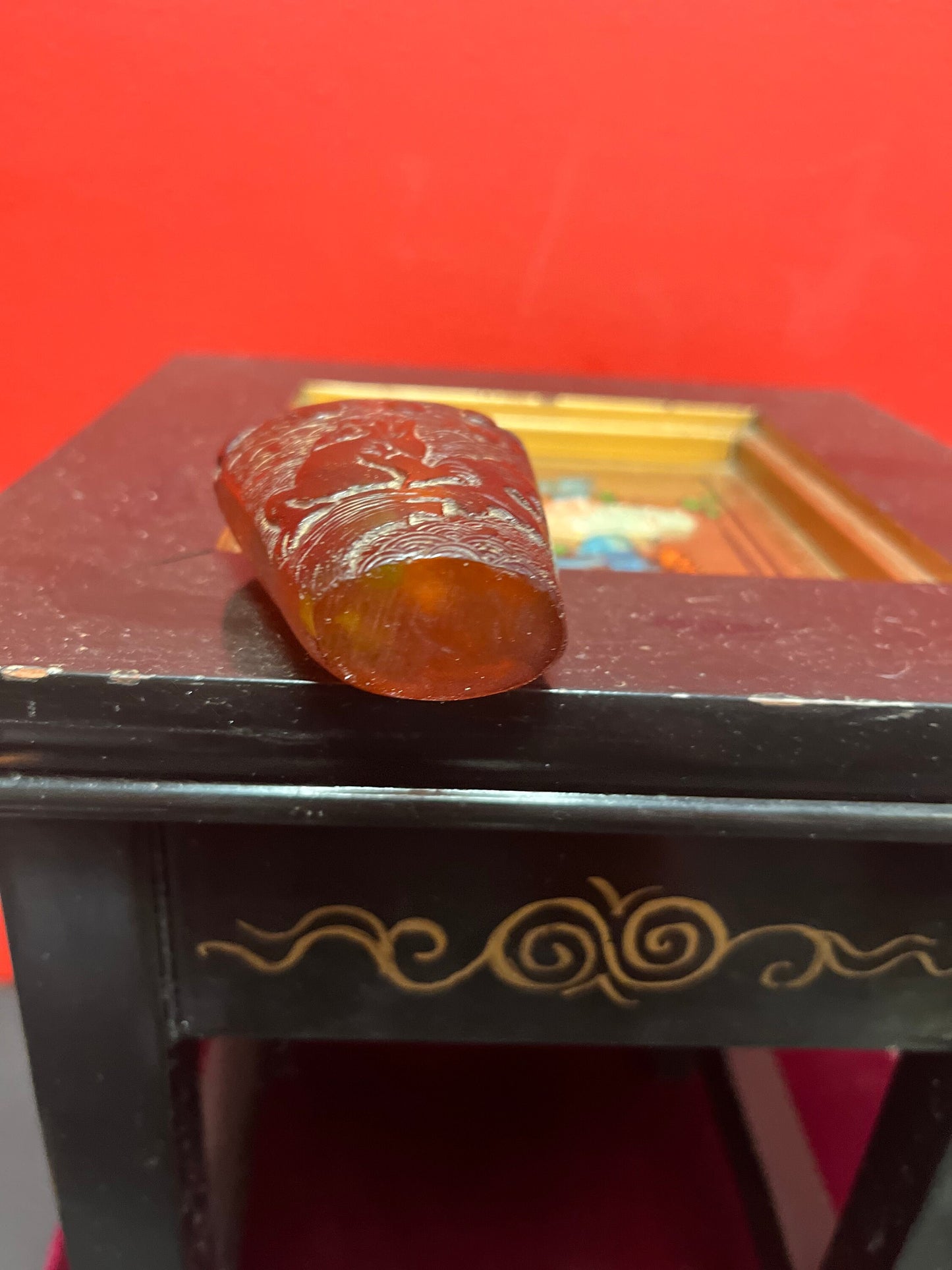 Rare antique Chinese museum quality carved amber snuff bottle with mystical beast decoration  wonderful piece