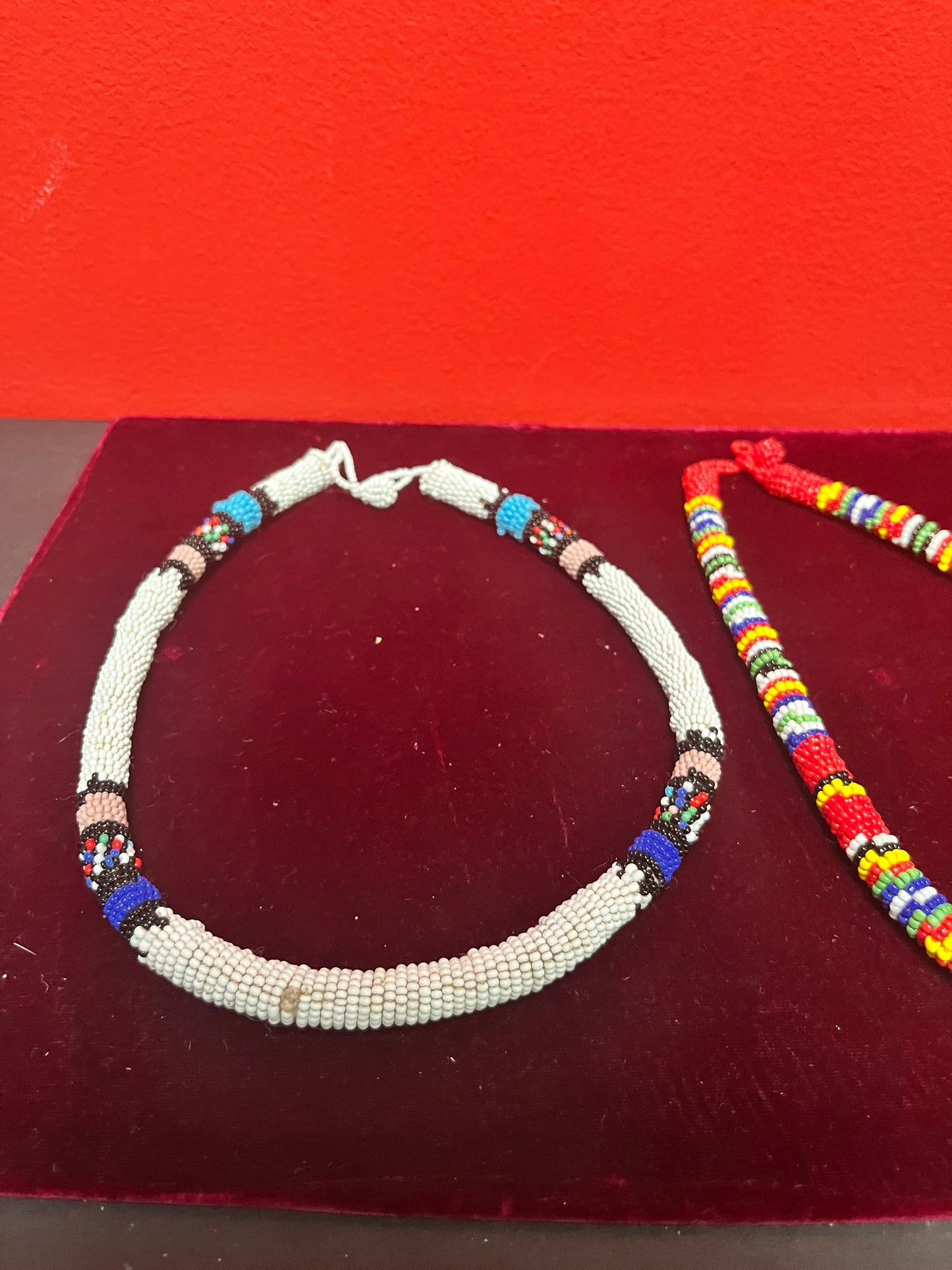 2 African approximately 17 inch Zulu beaded necklaces