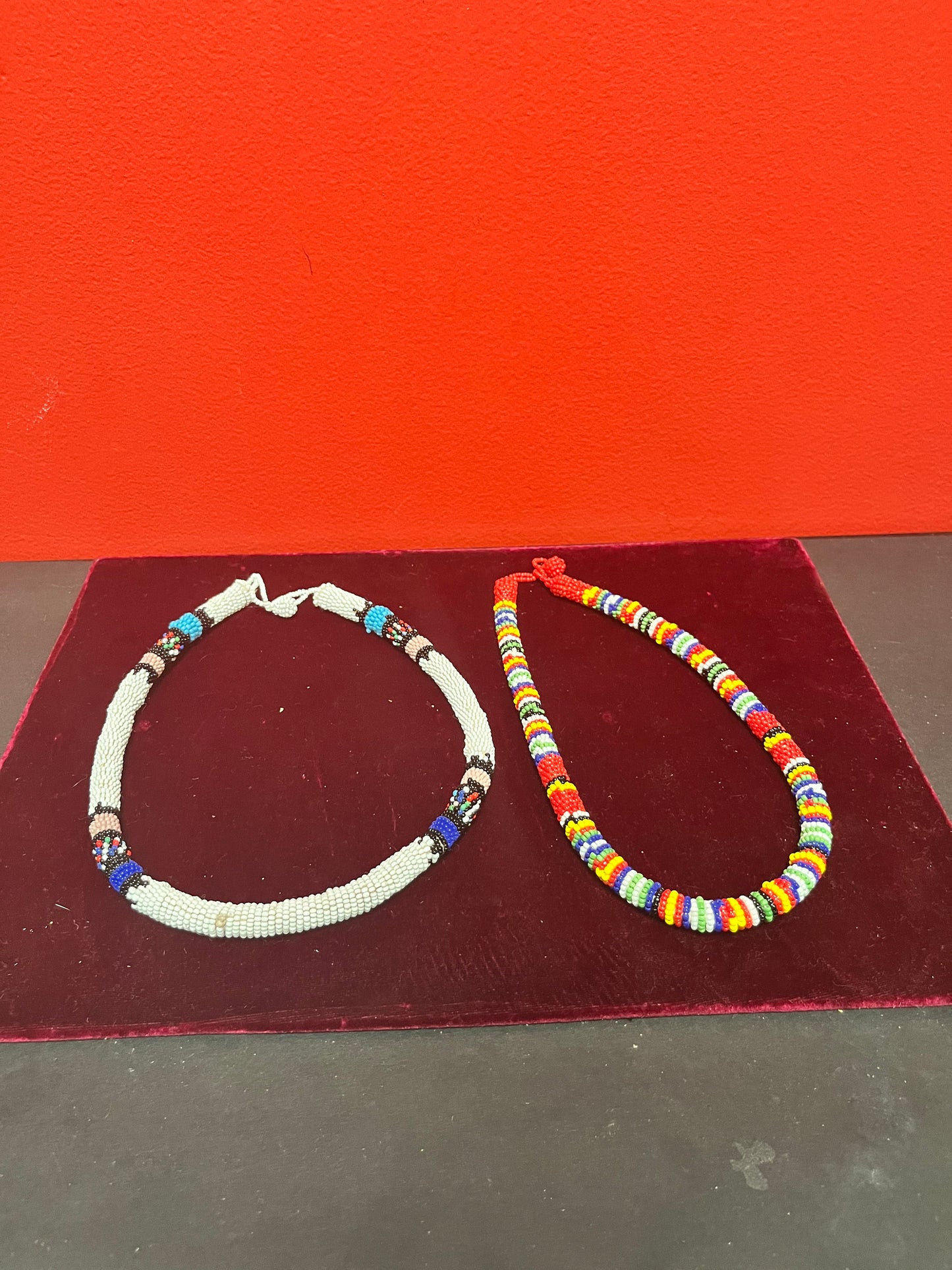 2 African approximately 17 inch Zulu beaded necklaces