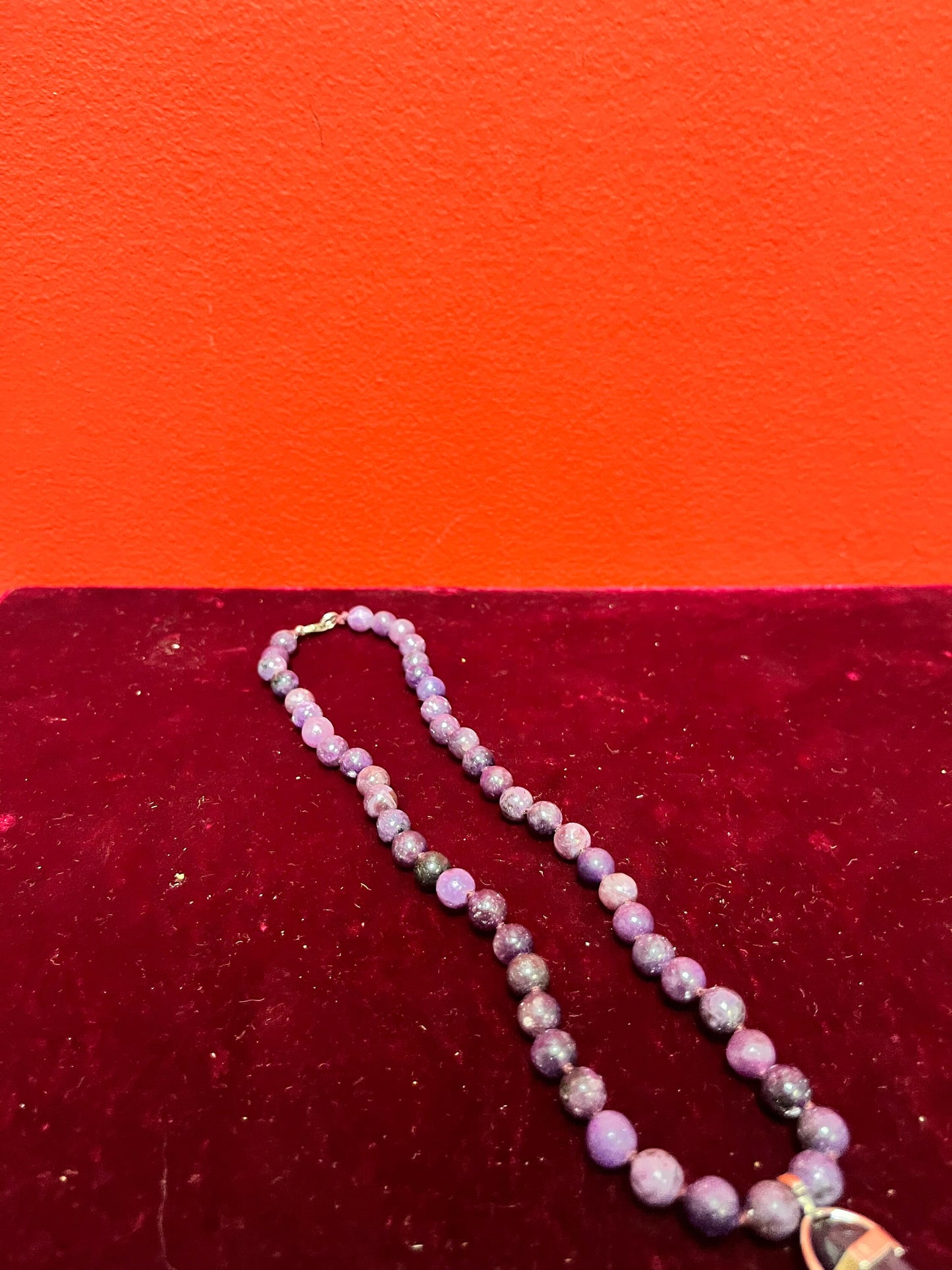 An  Approximately 17 inches long, amethyst necklace with amethyst pendant  wow